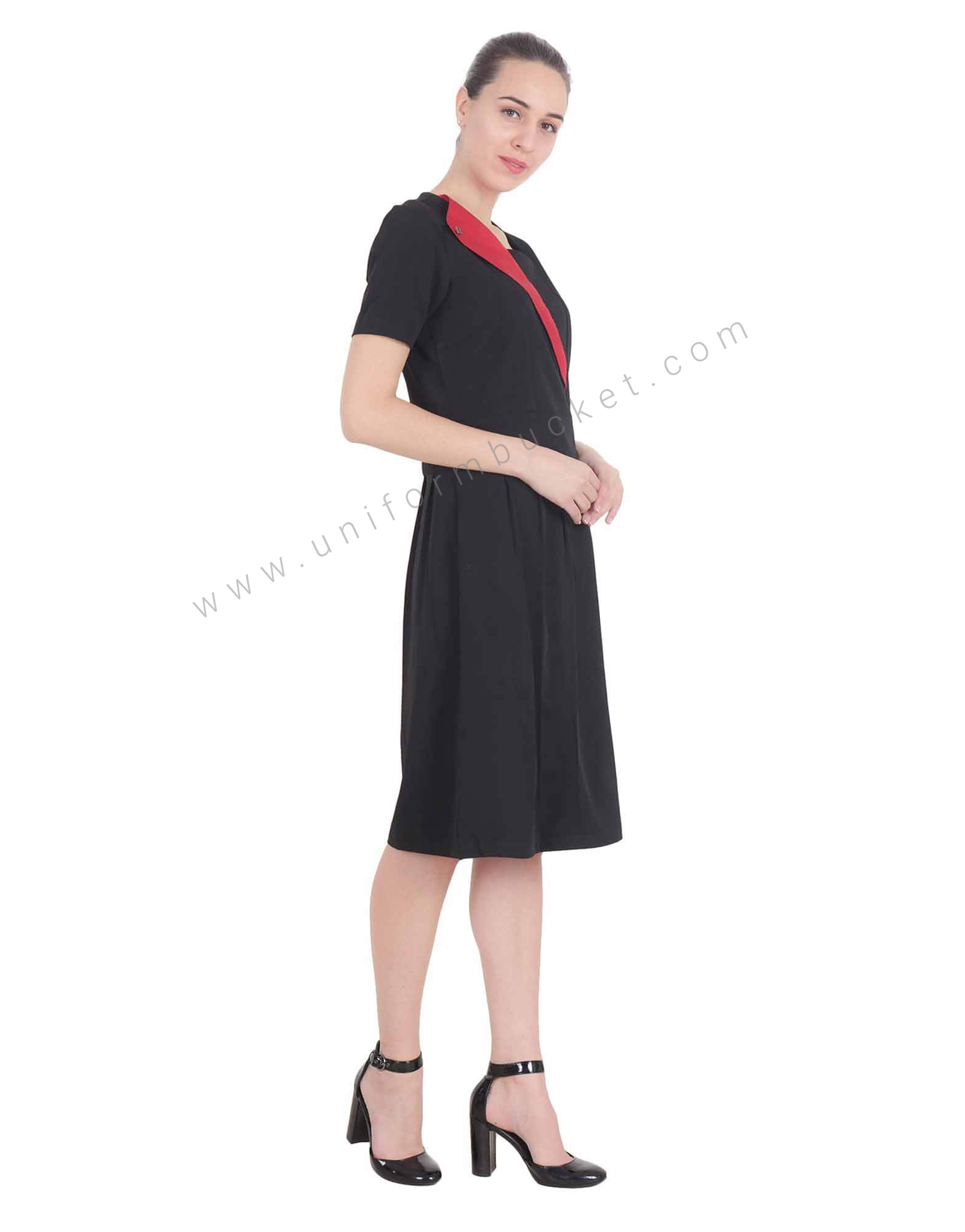 Designer Red Collar Black Dress