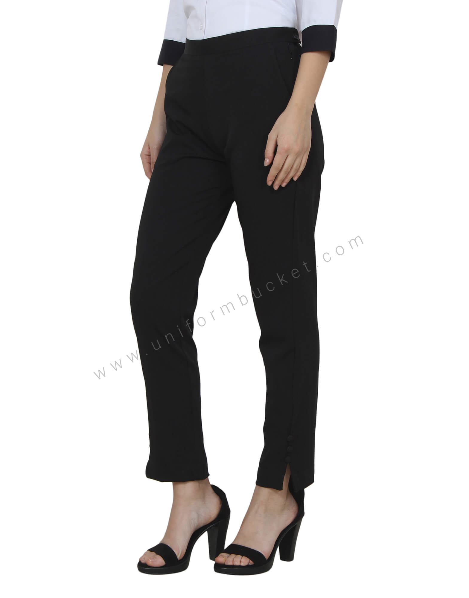 Side Zipper  Trouser With  Bottom 3 Buttons
