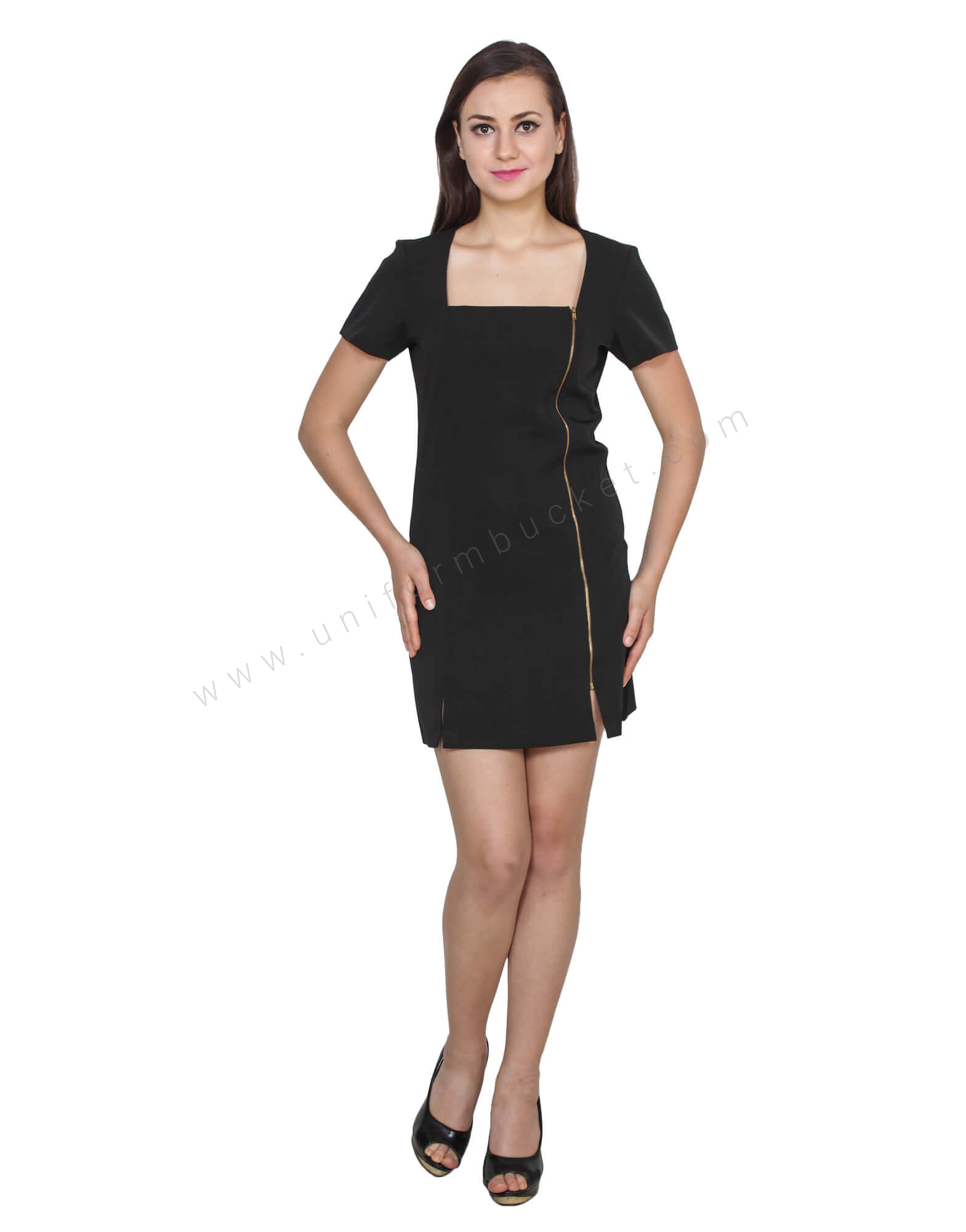 Black Dress With Single Breasted Side Zip