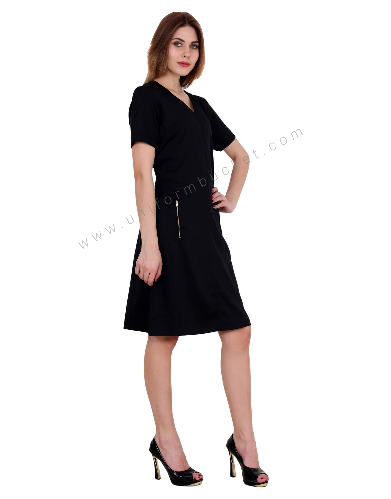 Buy V Neck Dress With Slash Zip Pockets For Women Online Best Prices