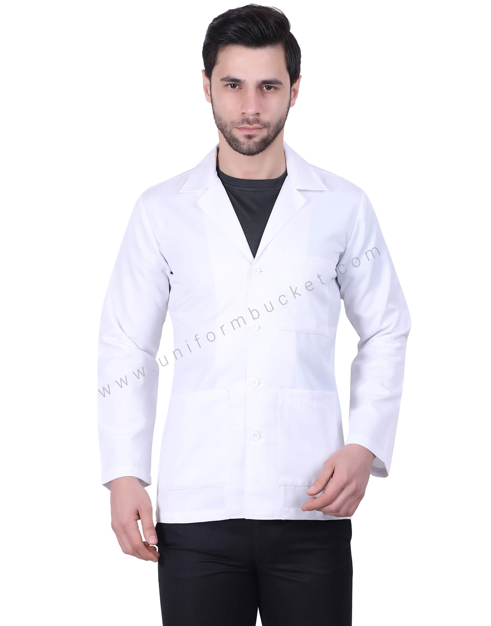 Four Button Notch Lapel Lab Coat