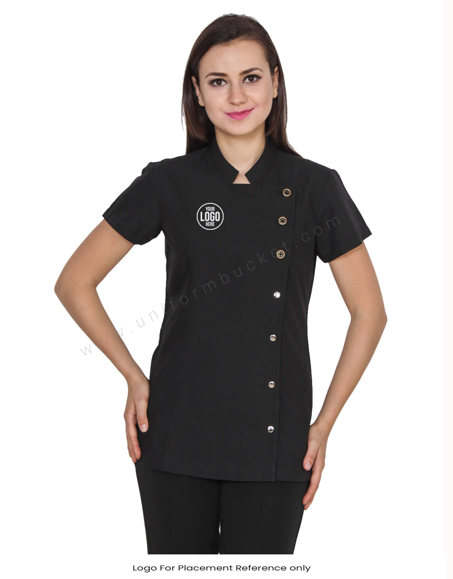 Side Button Down Formal Black Tunic