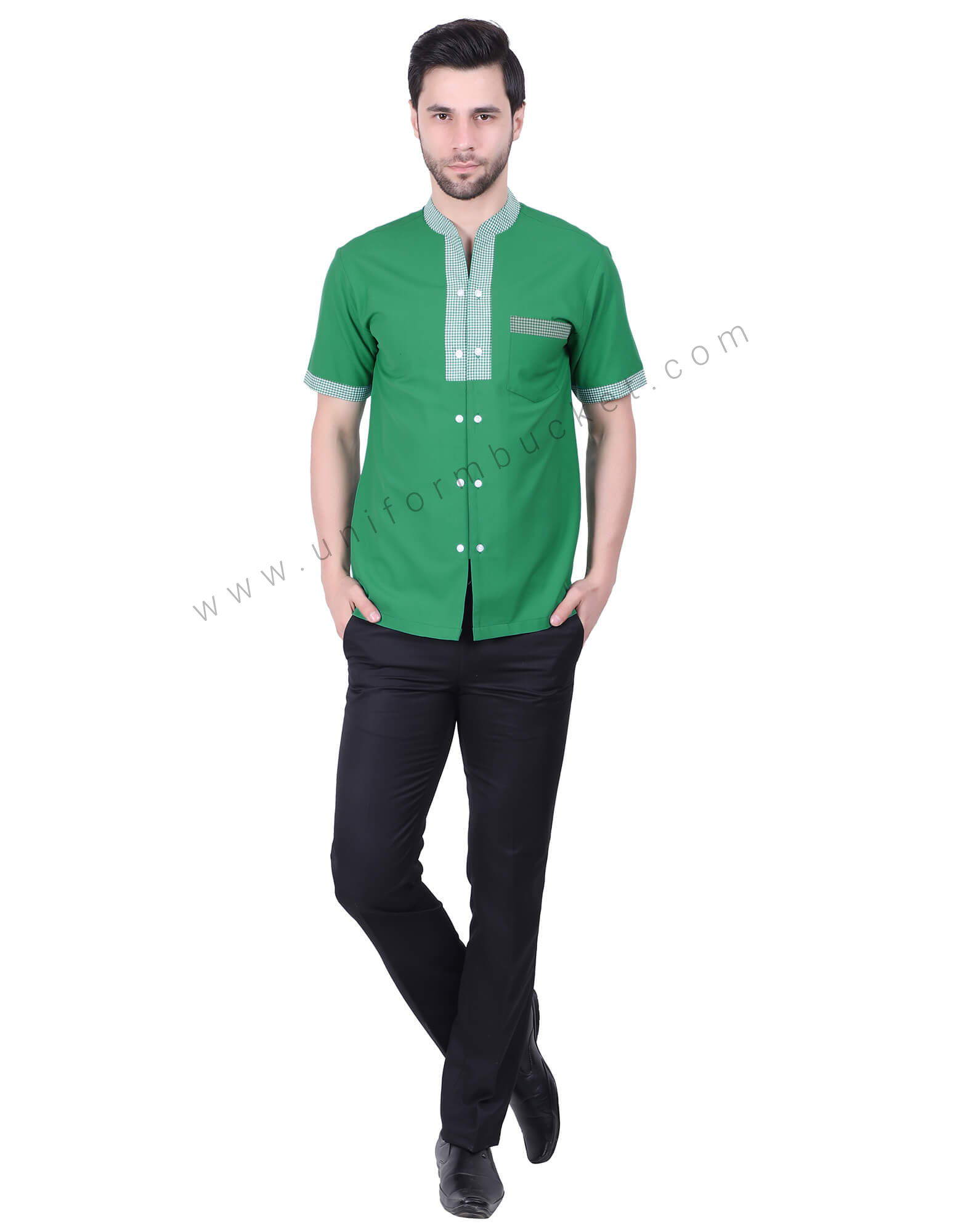 Green Shirt With Double Placket Button