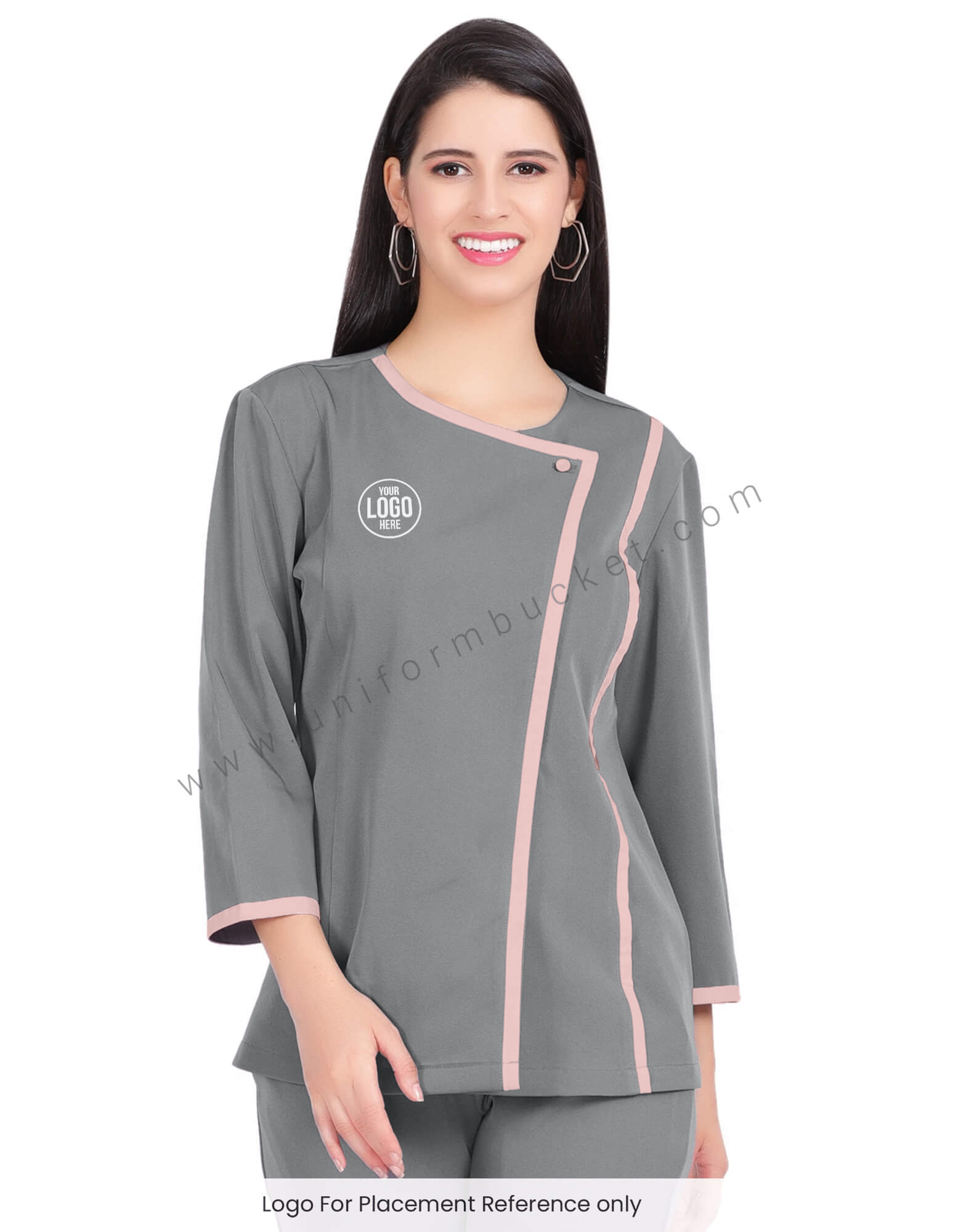 GREY DESIGNER TUNIC WITH PINK PIPING