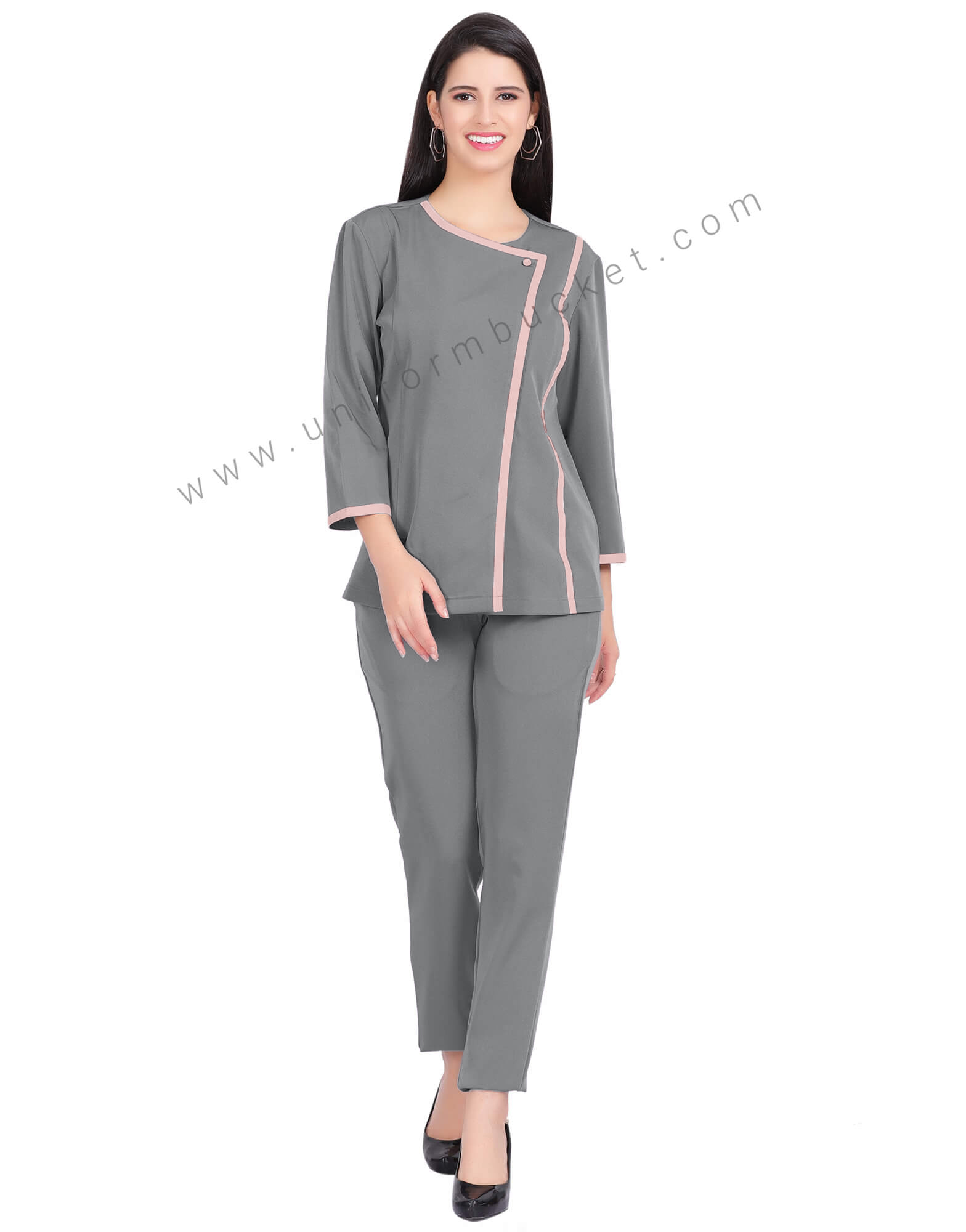 GREY DESIGNER TUNIC WITH PINK PIPING
