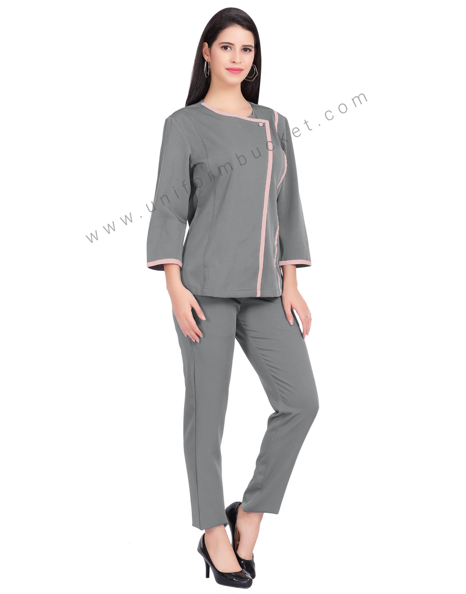 GREY DESIGNER TUNIC WITH PINK PIPING