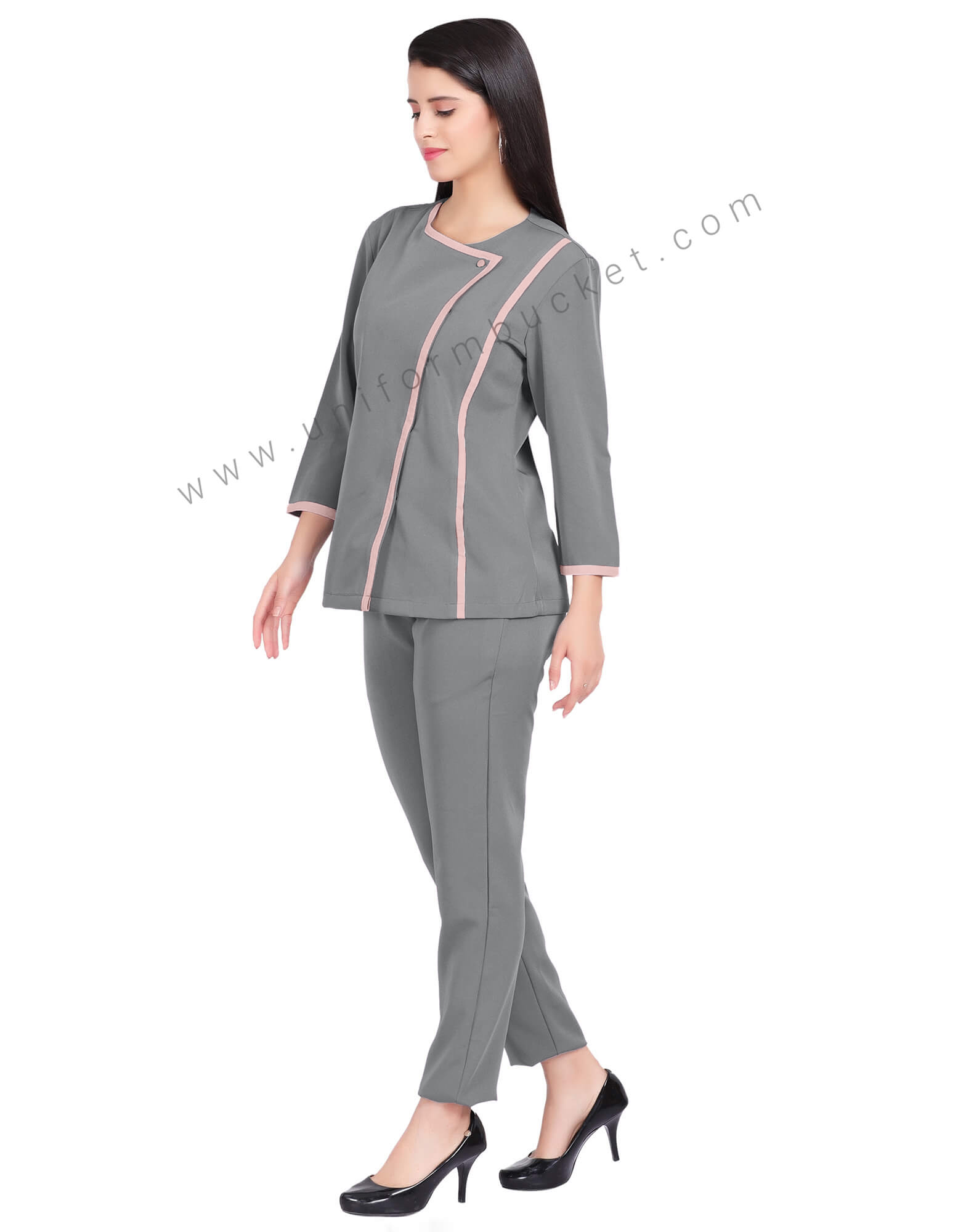 GREY DESIGNER TUNIC WITH PINK PIPING