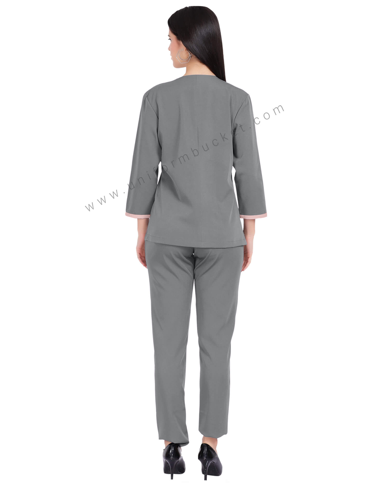 GREY DESIGNER TUNIC WITH PINK PIPING