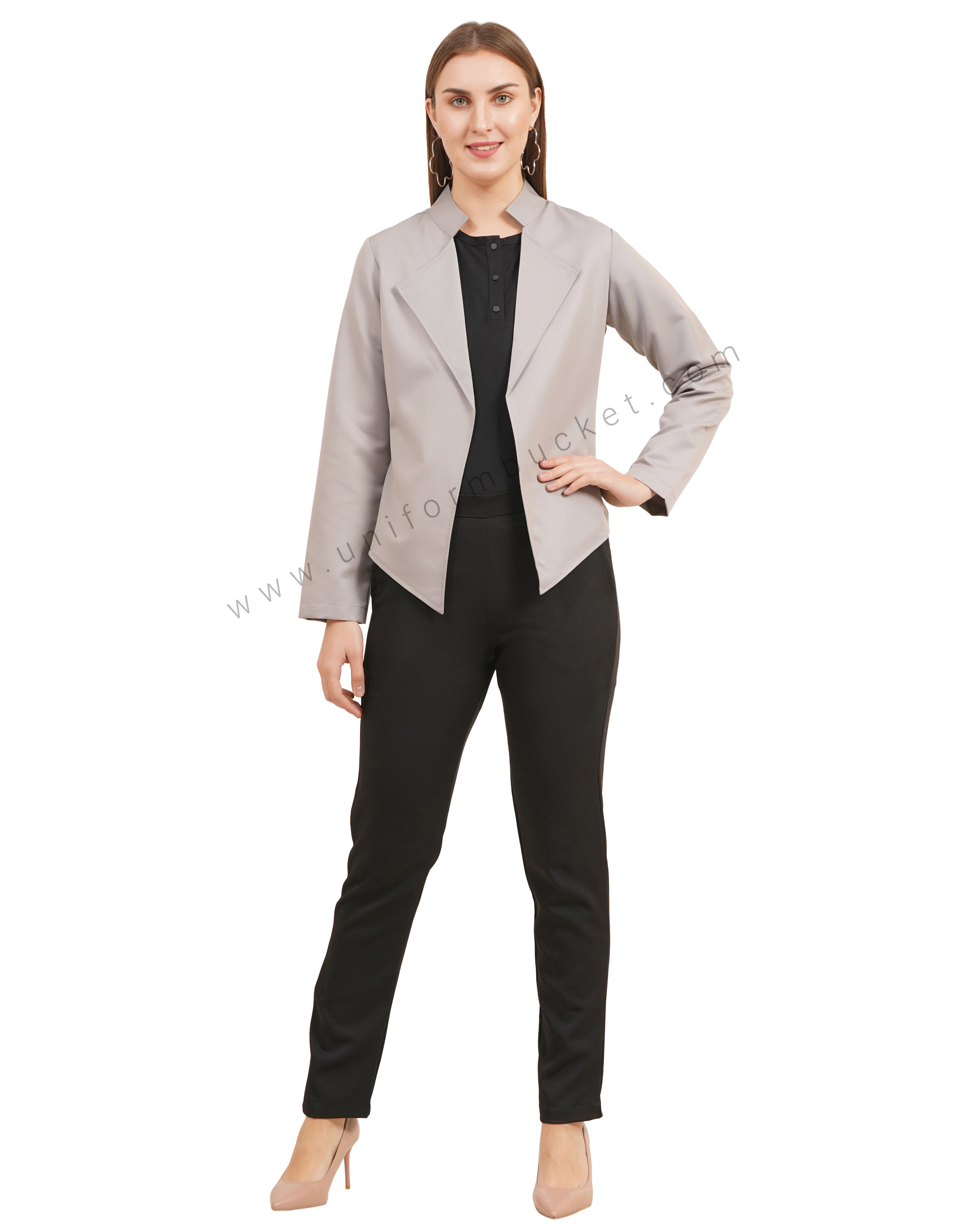 Grey Shawl Collar Workwear  Female Blazer