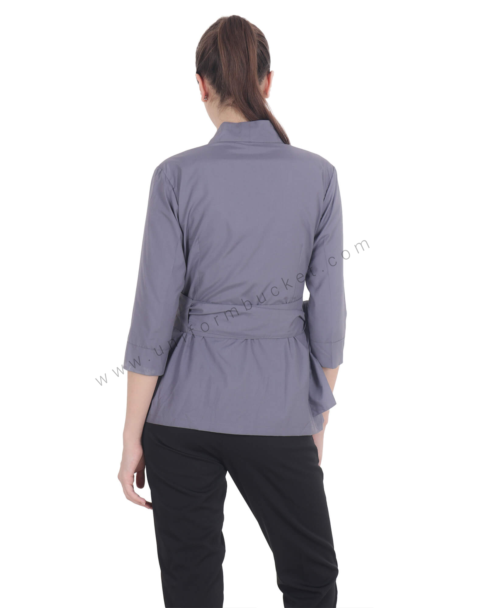 Grey Crossover Top With Belt
