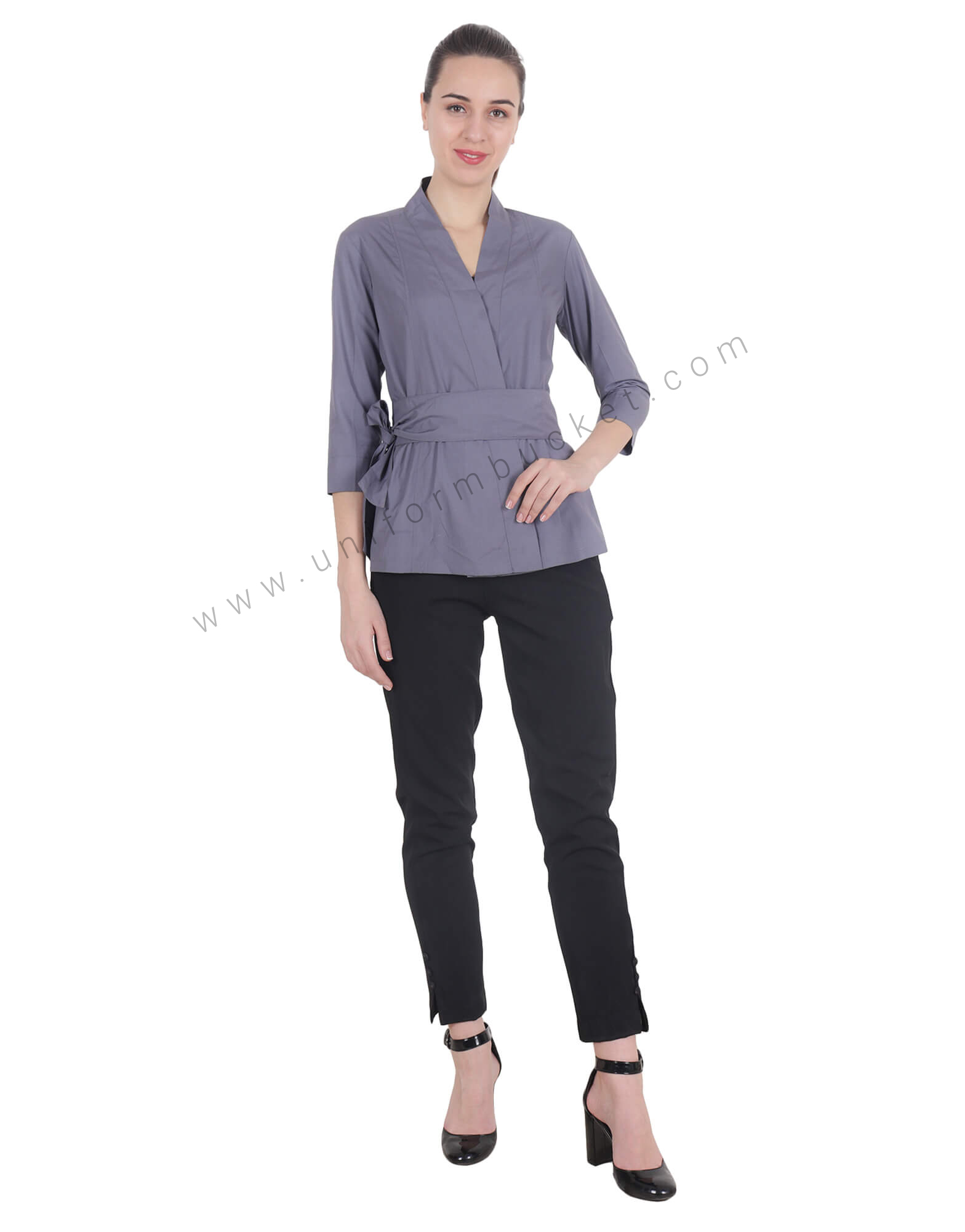 Grey Crossover Top With Belt
