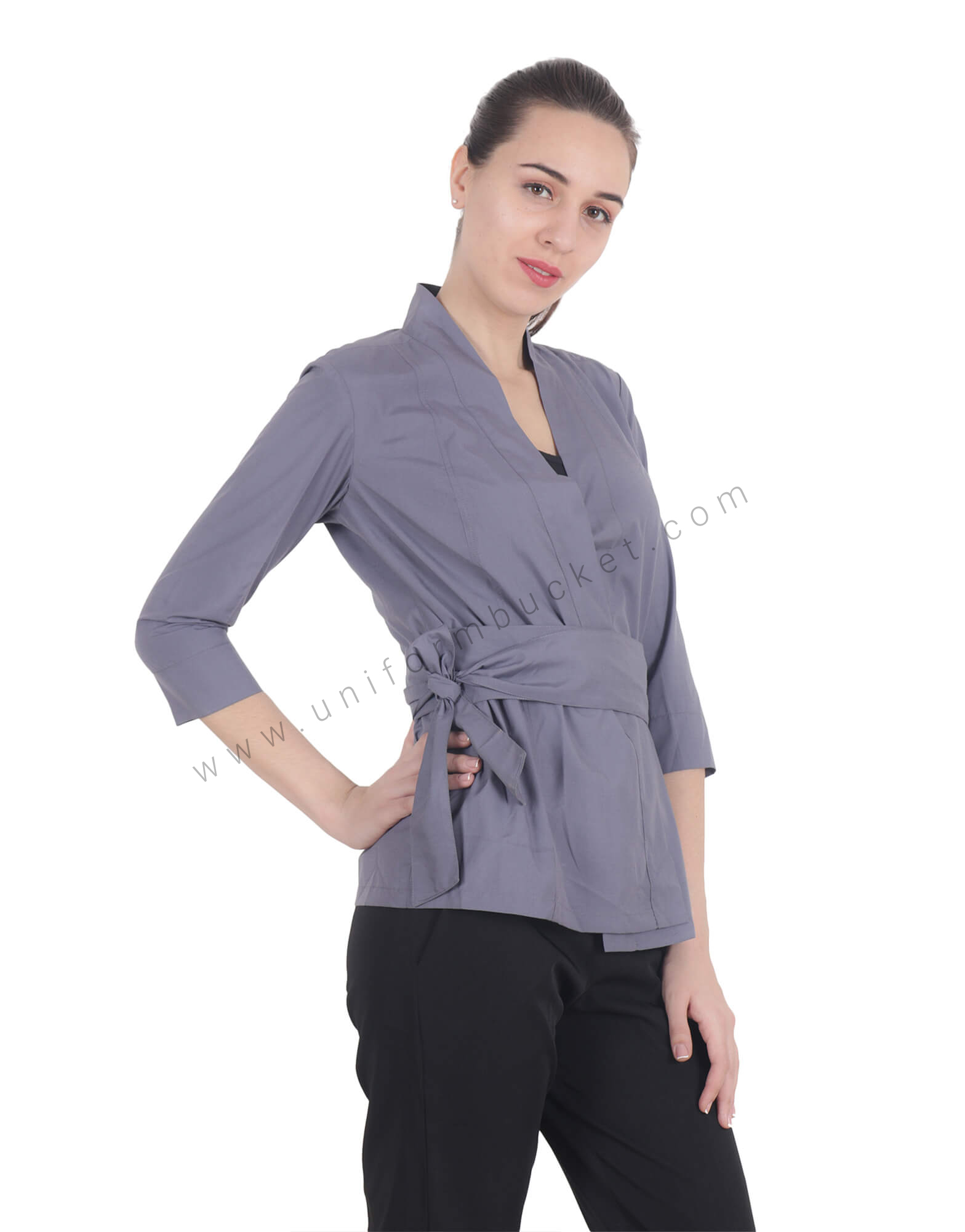 Grey Crossover Top With Belt