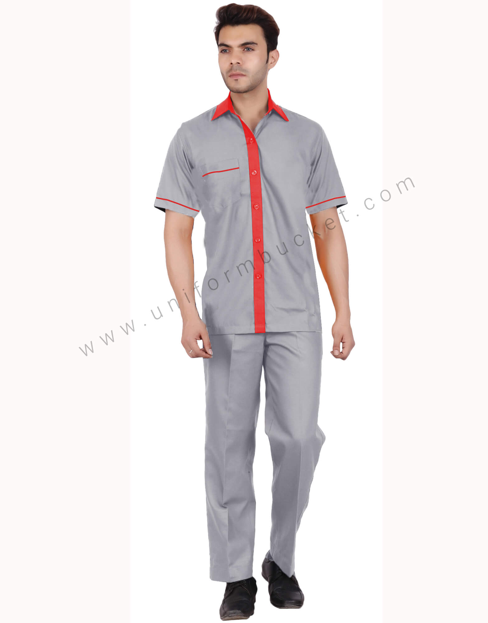 Grey workwear Shirt With Red Trims