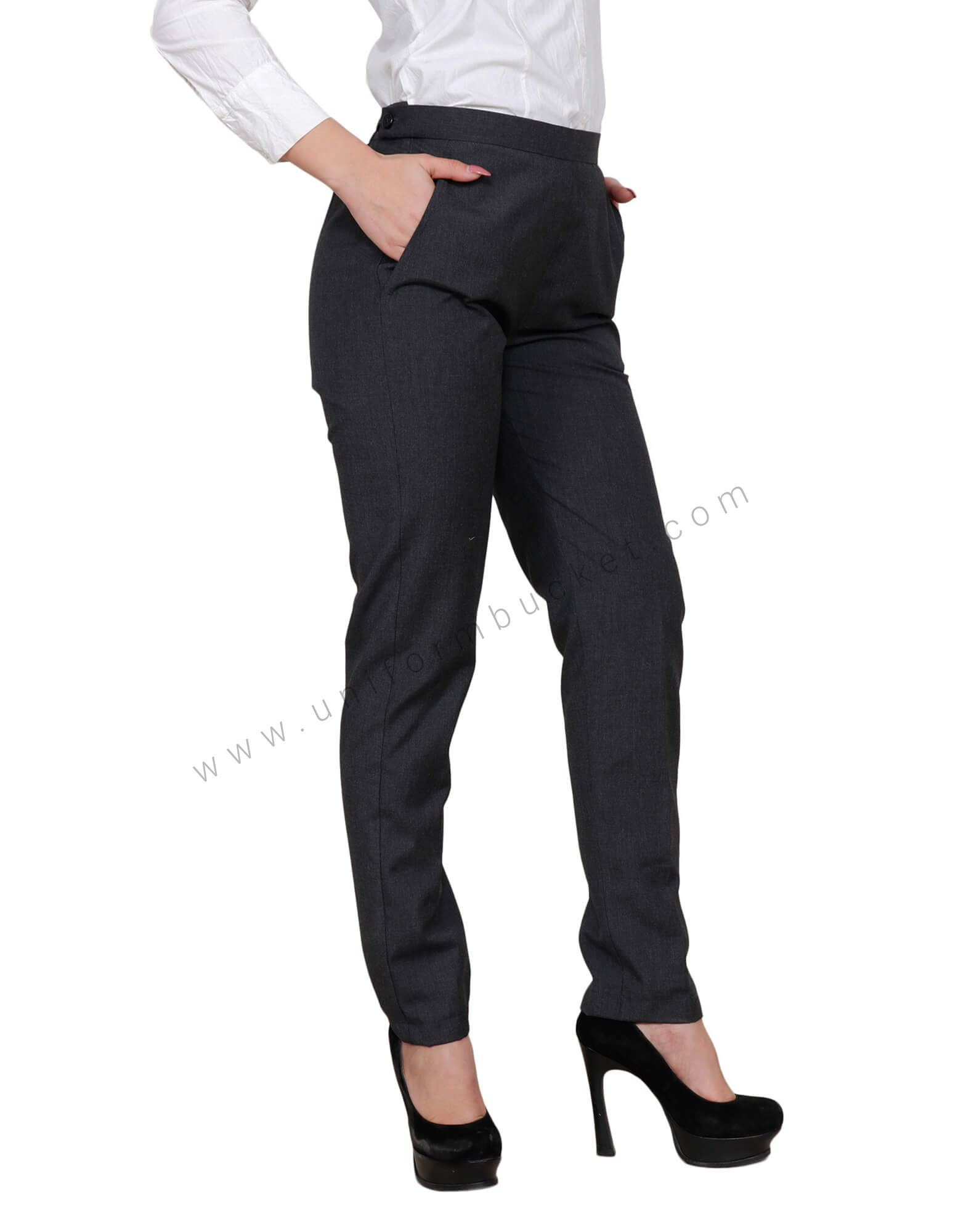 Grey Worsted  Trouser with Back Elastic