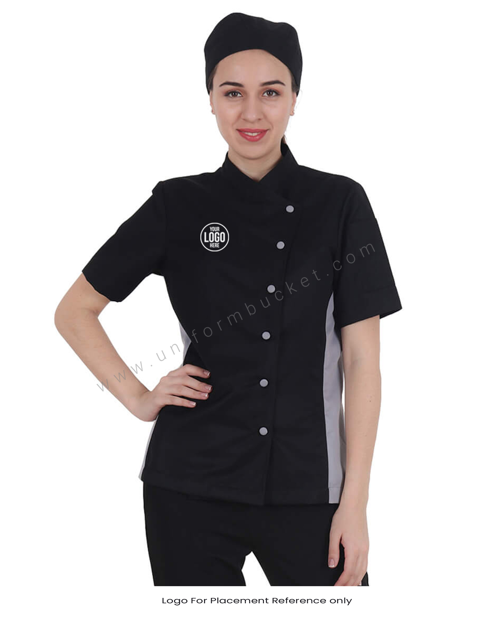 Double Tone Half Sleeve Chef Coat For Women