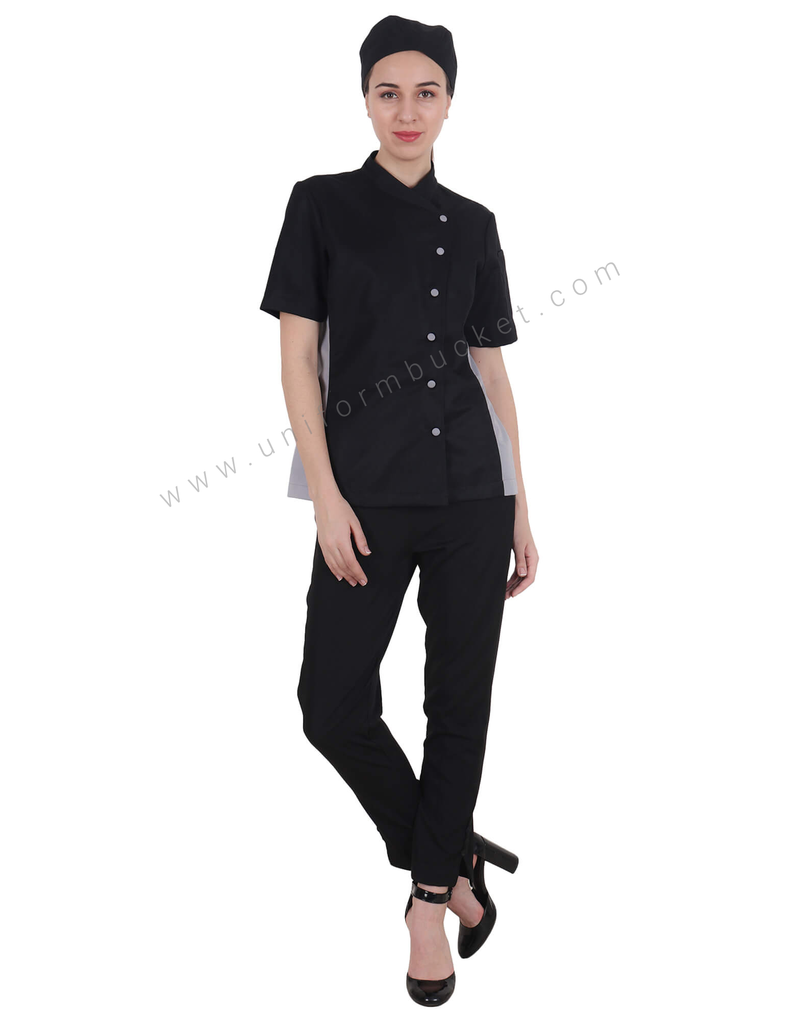 Double Tone Half Sleeve Chef Coat For Women