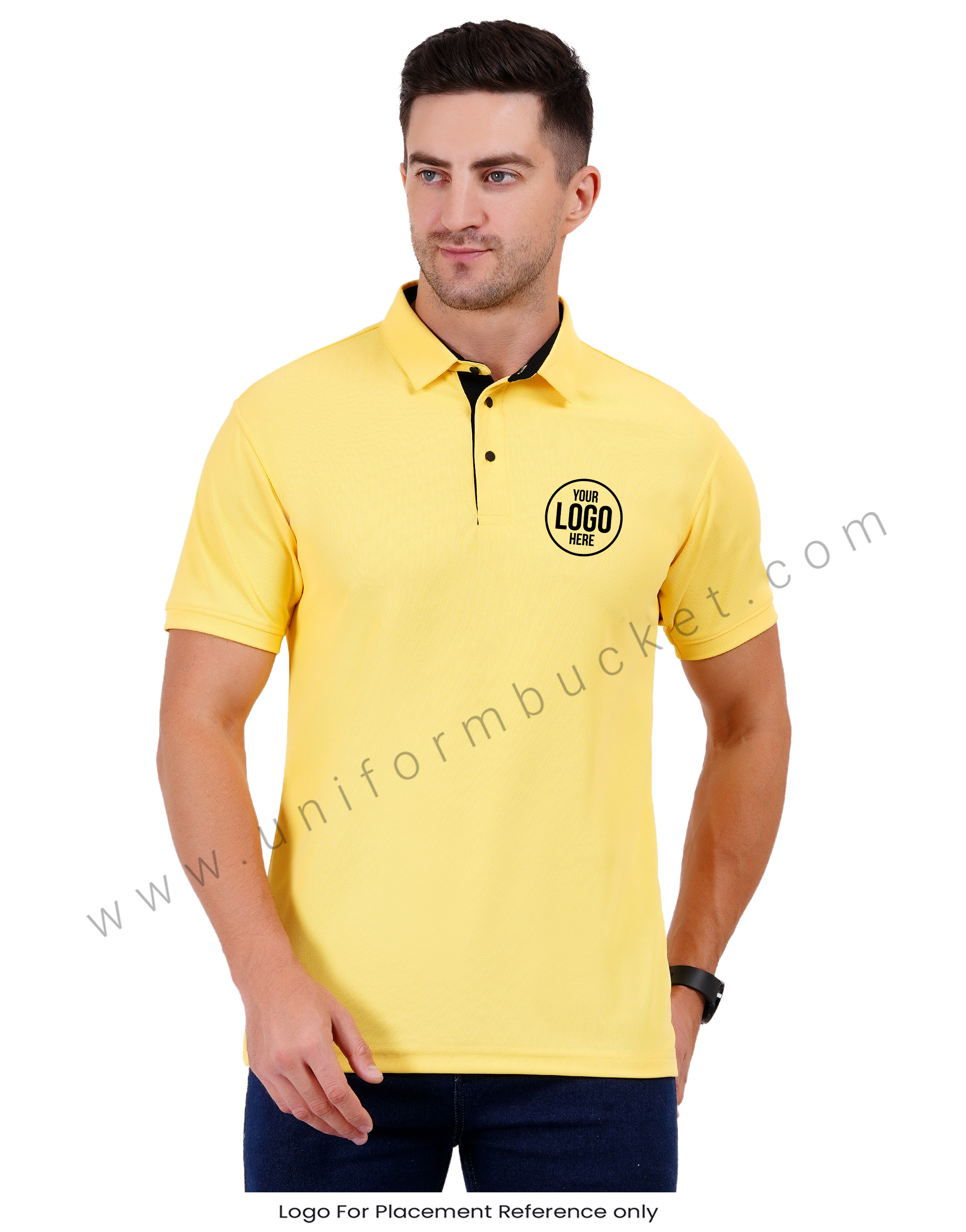 Lemon yellow polo T-shirt with black trim detailing