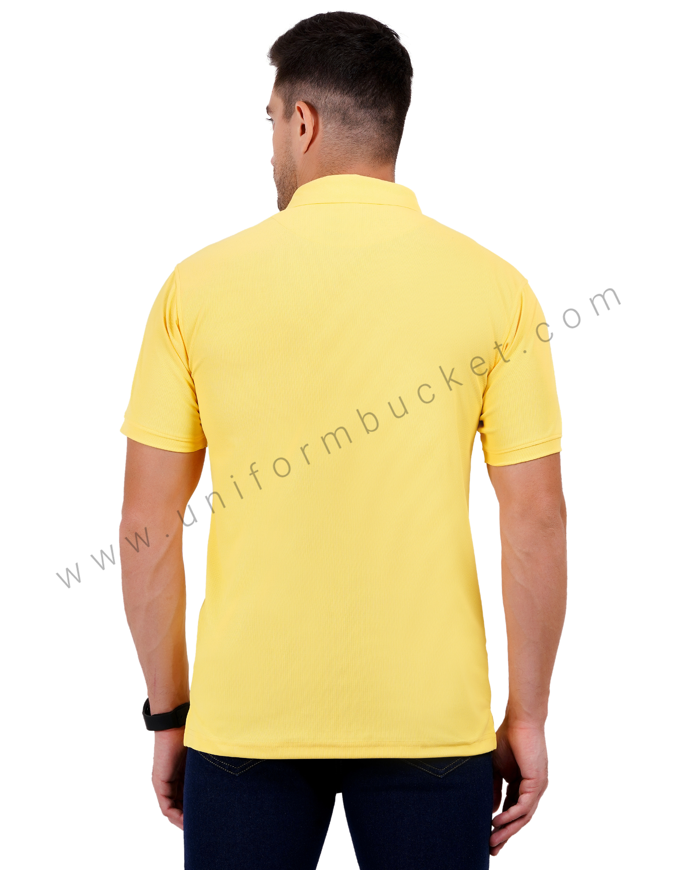 Lemon yellow polo T-shirt with black trim detailing