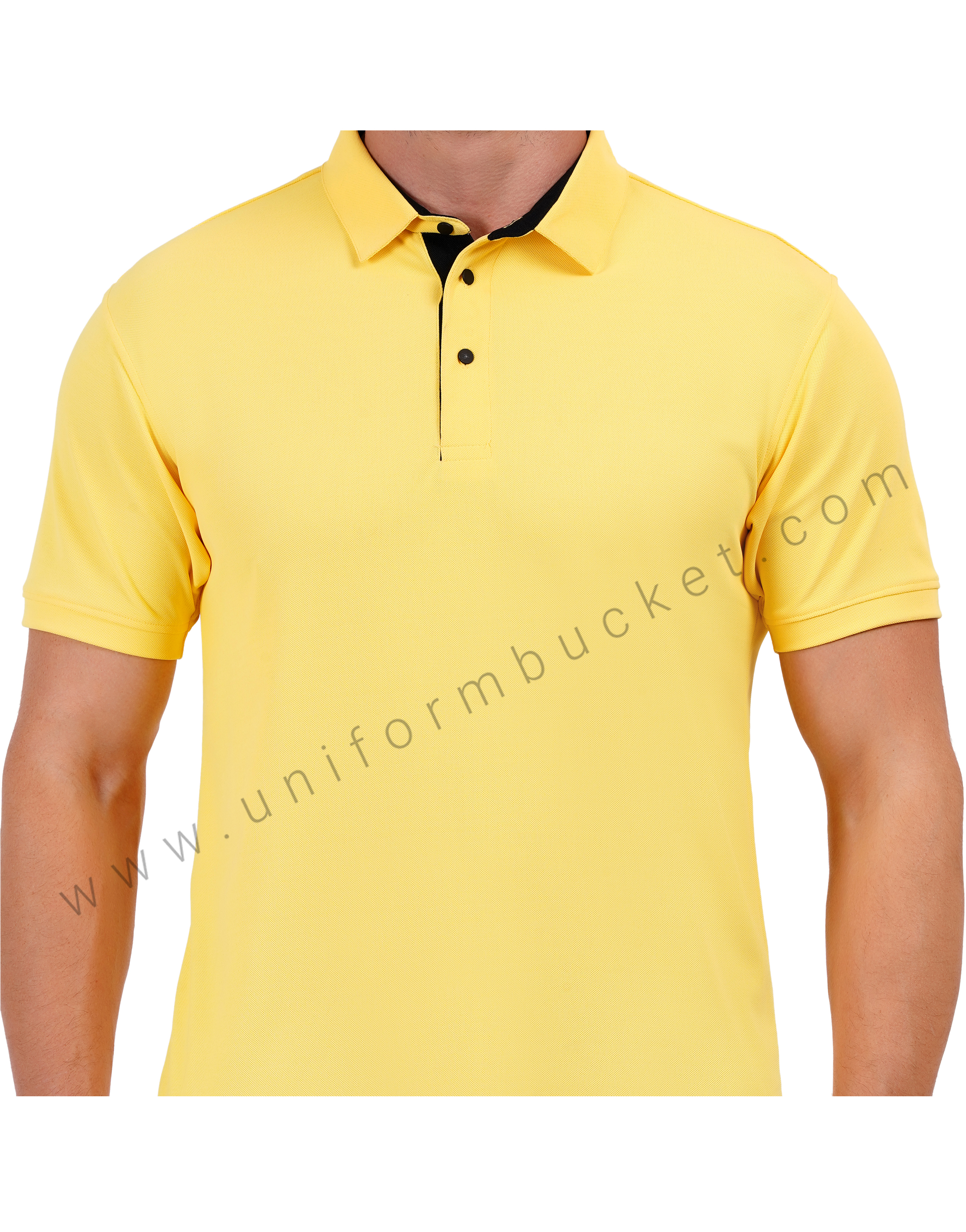Lemon yellow polo T-shirt with black trim detailing