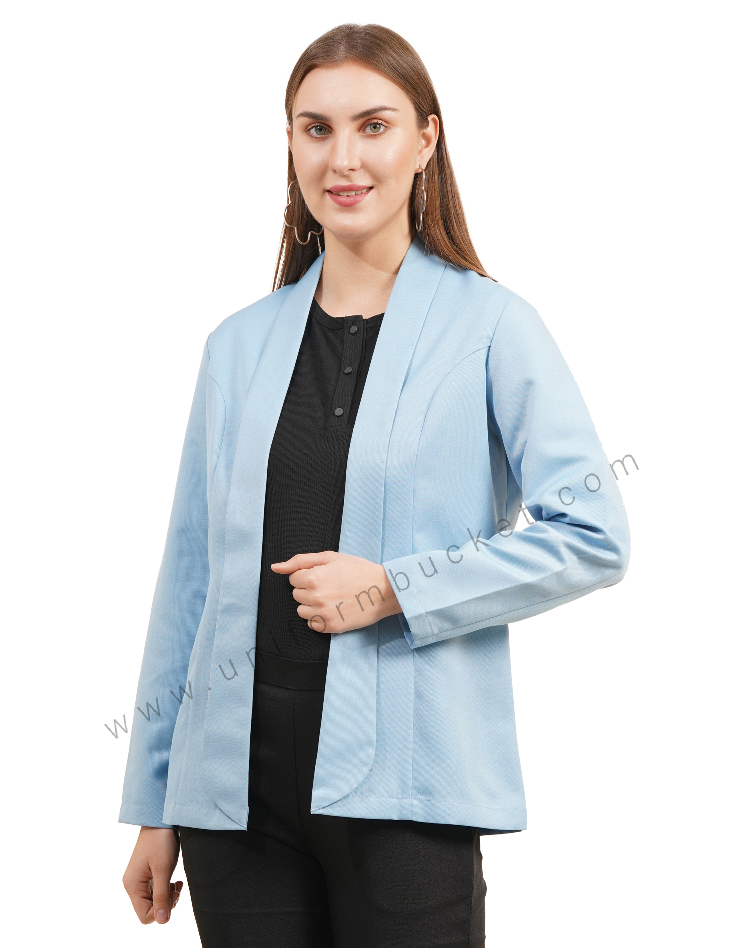 Light Blue Front Open blazer with Shawl collar for female