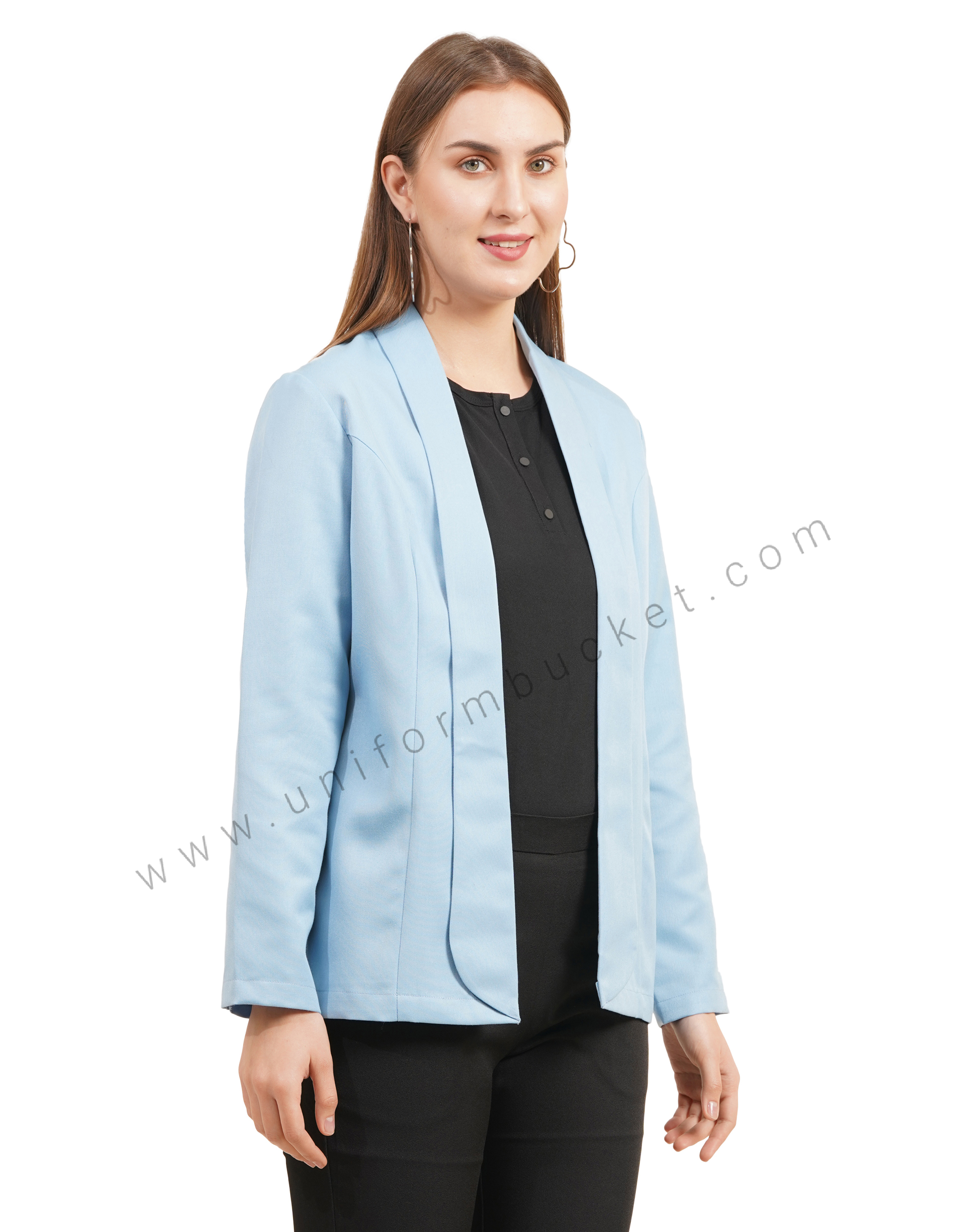 Light Blue Front Open blazer with Shawl collar for female