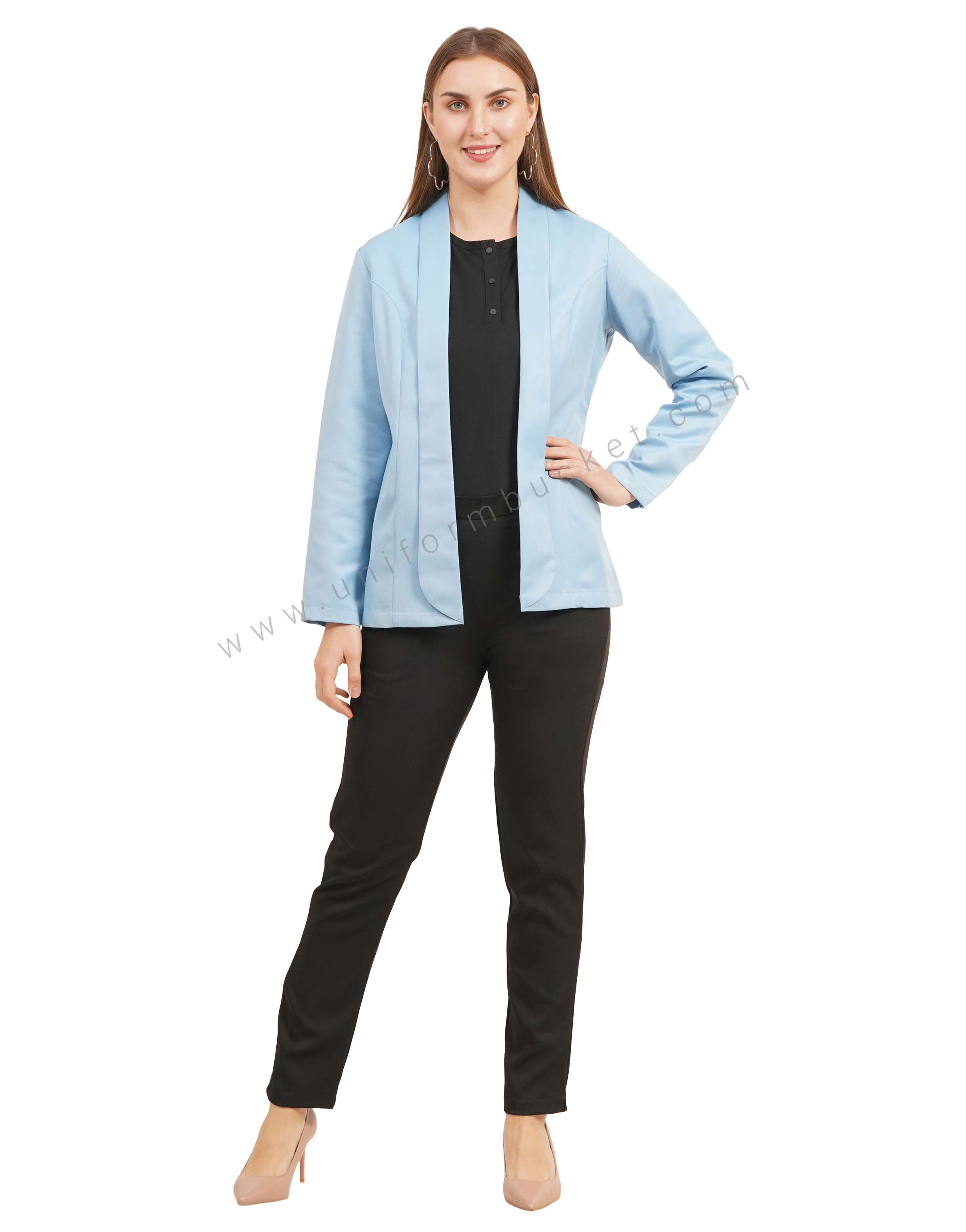 Light Blue Front Open blazer with Shawl collar for female