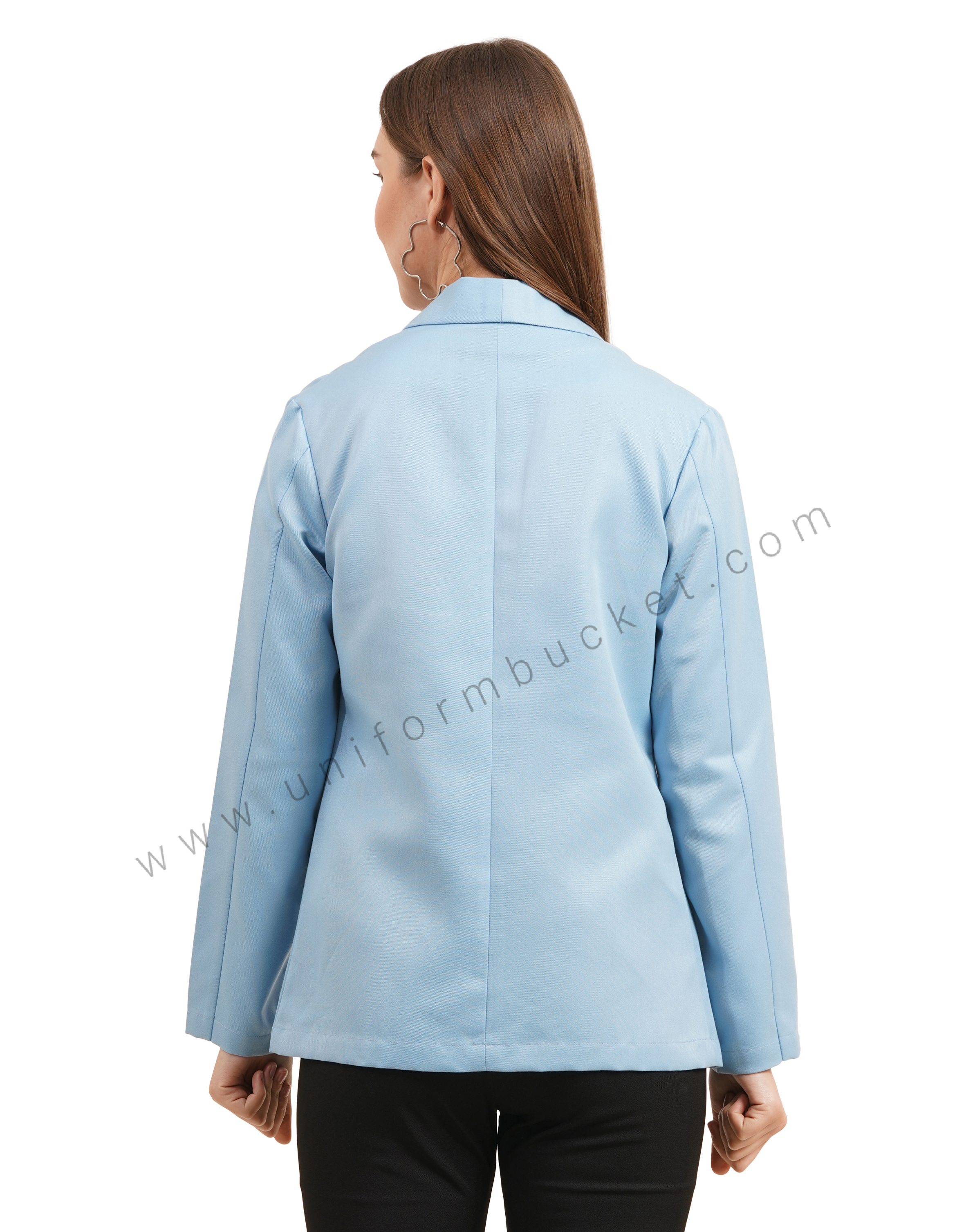 Light Blue Front Open blazer with Shawl collar for female