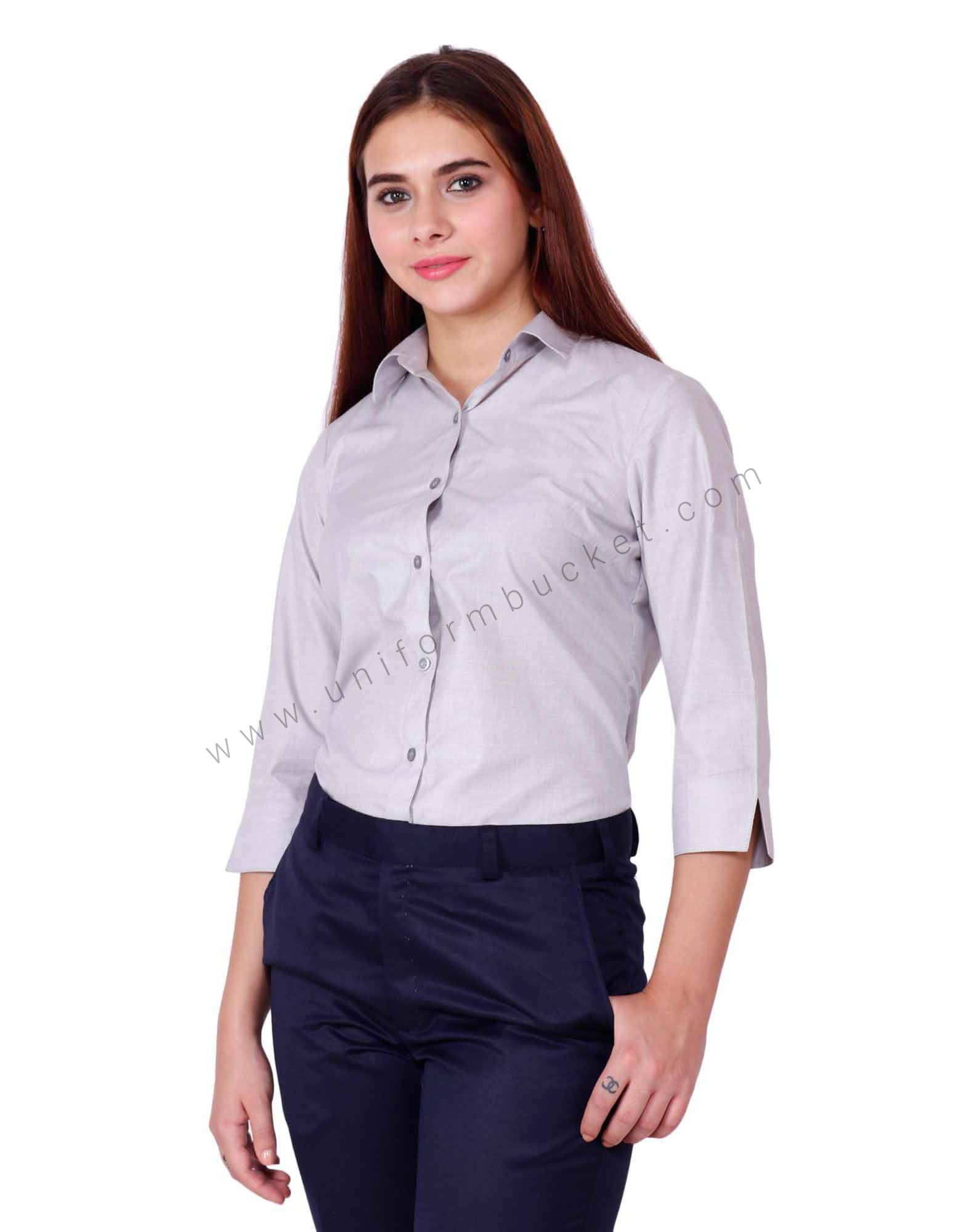 Buy 3 4th Sleeve Light Grey Formal Shirt For Women Online Best