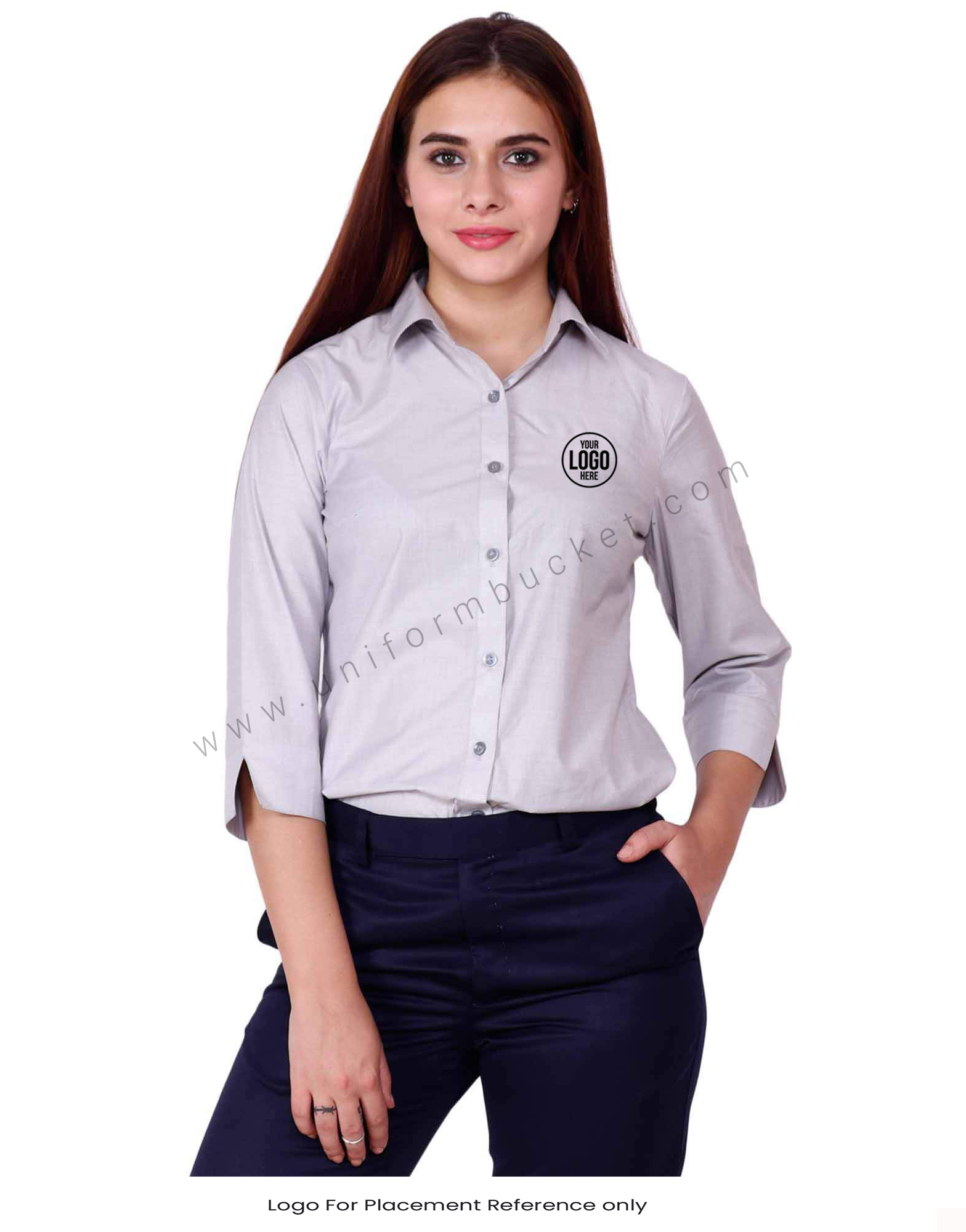 Buy 3 4th Sleeve Light Grey Formal Shirt For Women Online Best Prices in India Uniform Bucket UNIFORM BUCKET
