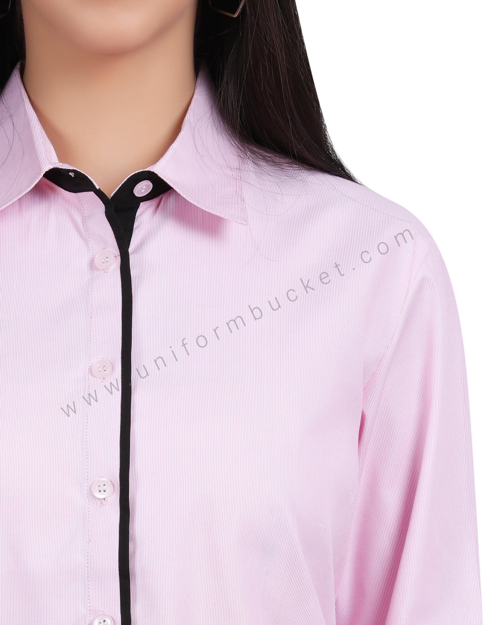LIGHT PINK FEMALE SHIRT WITH BLACK PIPING & BLACK CUFF