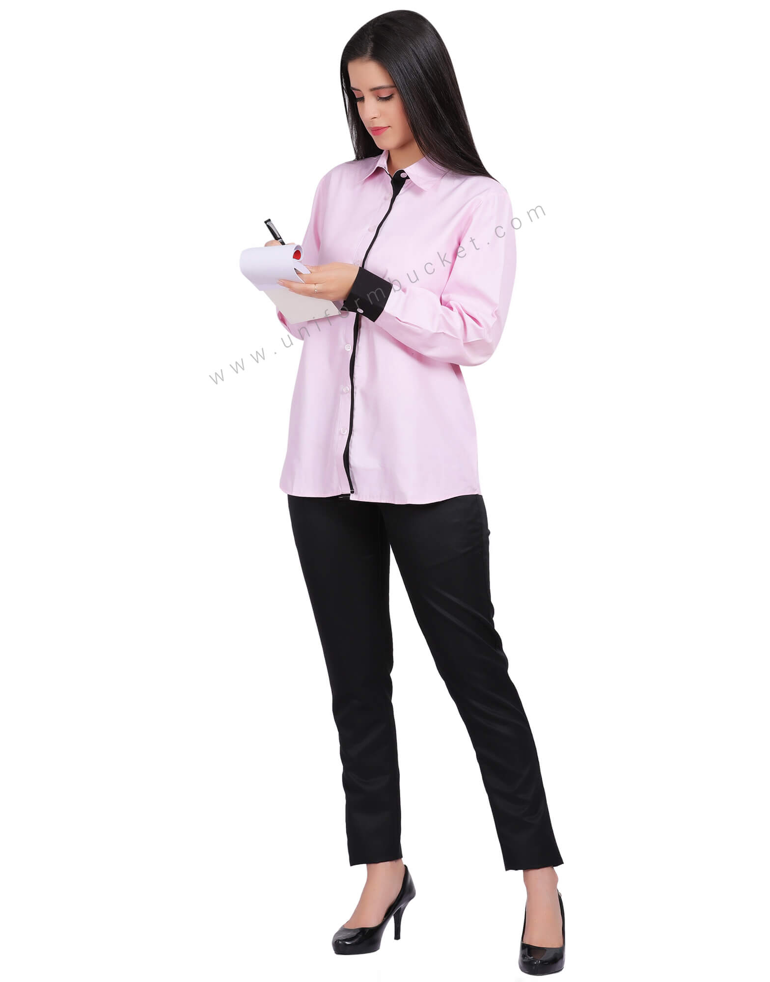 beautiful blonde woman in pink shirt and black pants generative AI 27806860  Stock Photo at Vecteezy