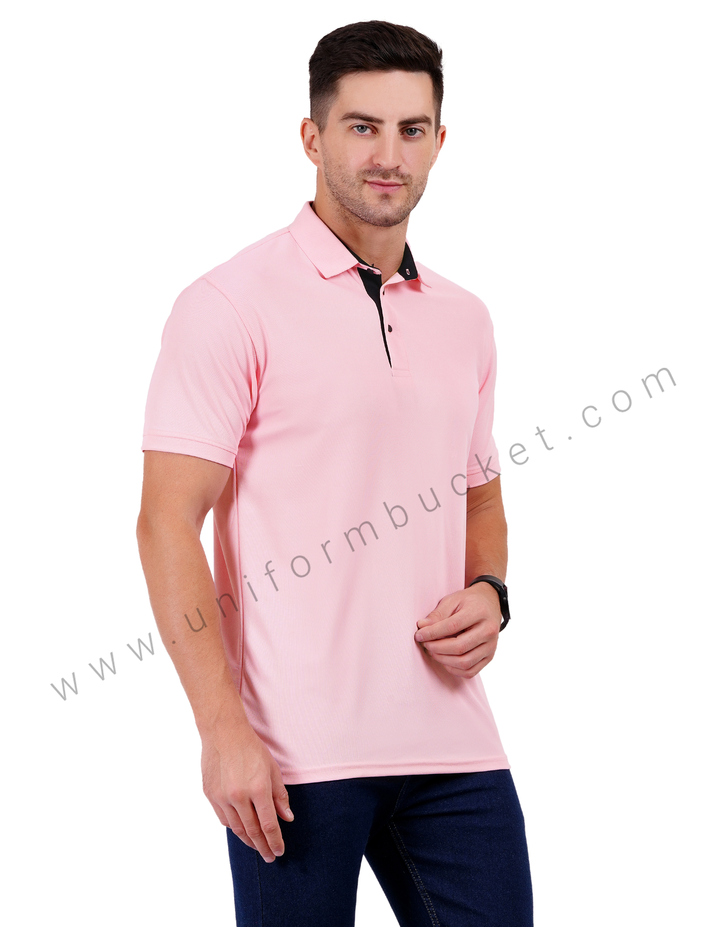 Light Pink polo T-shirt enhanced with sleek black trim