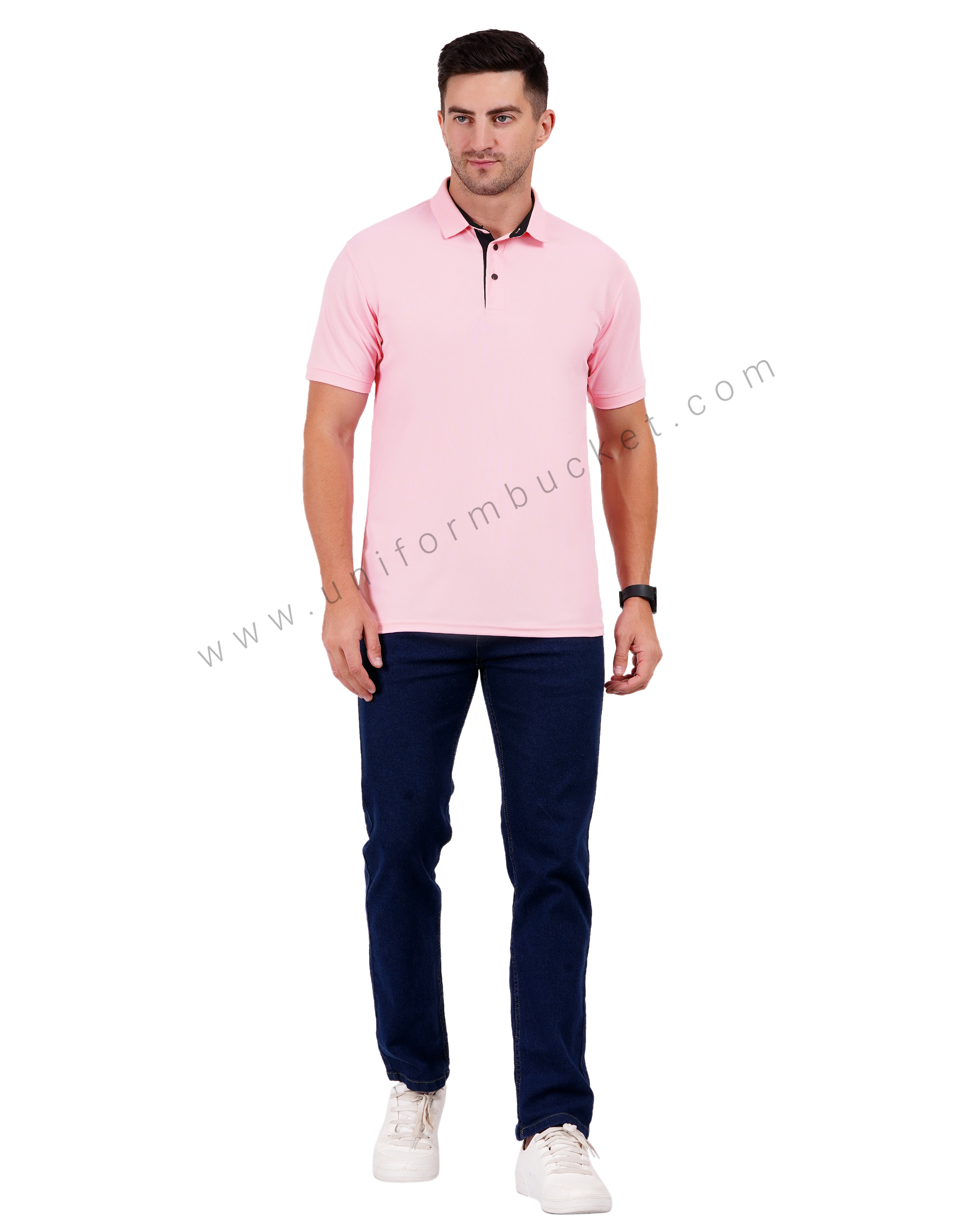 Light Pink polo T-shirt enhanced with sleek black trim