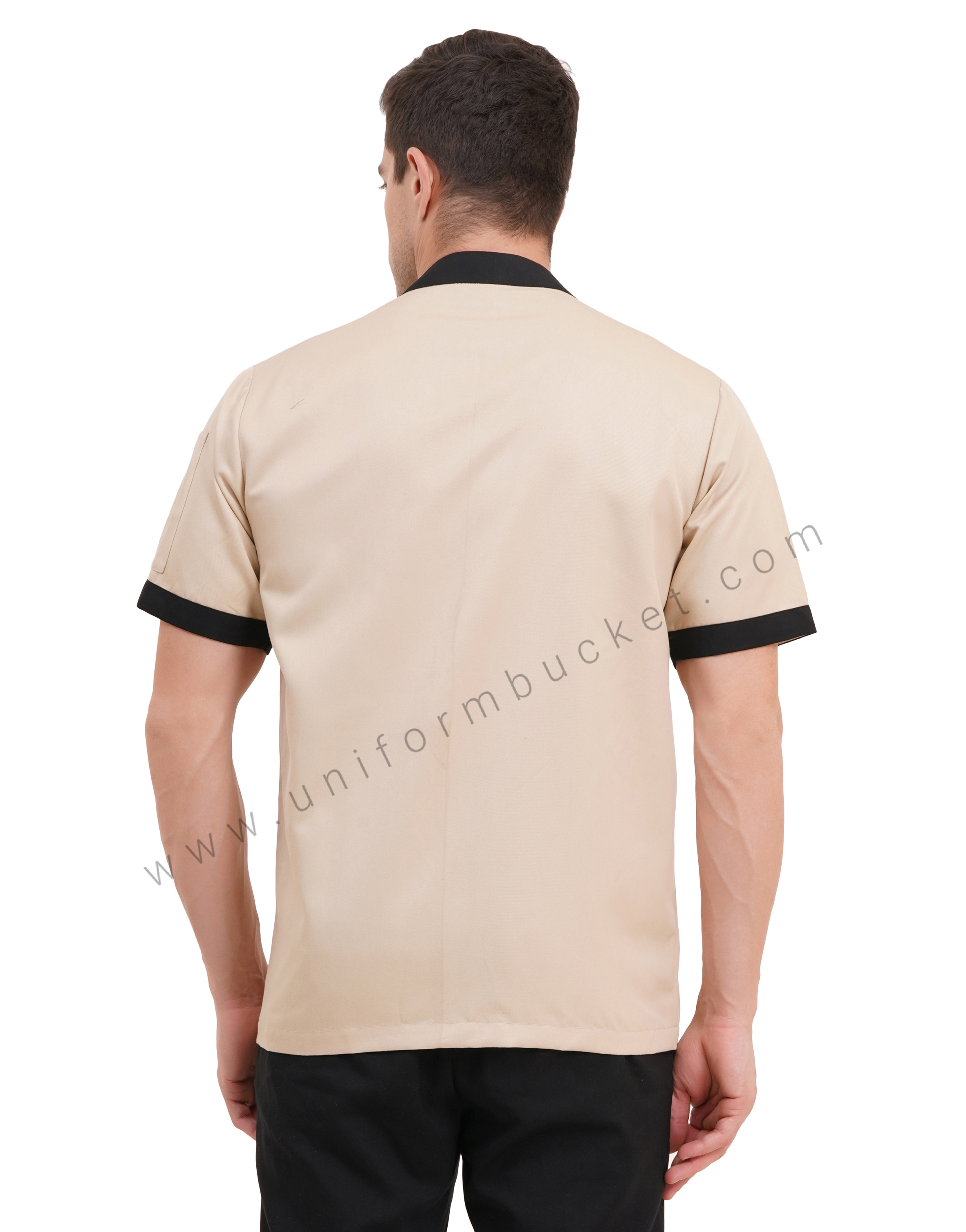 male beige & black  chef jacket with hidden buttons