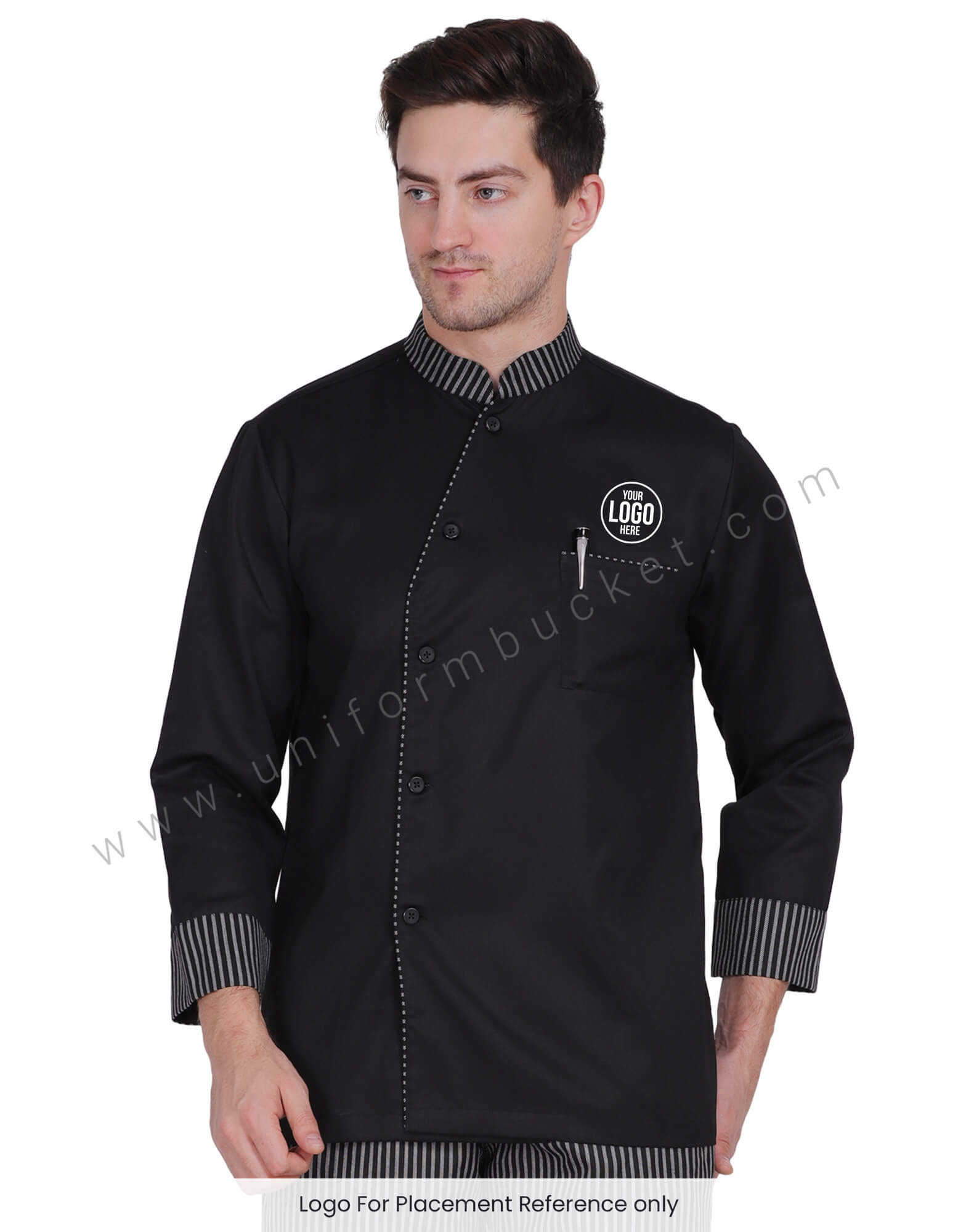 buy Male Black Chef Coat With Zebra stripe piping For Men Online Best