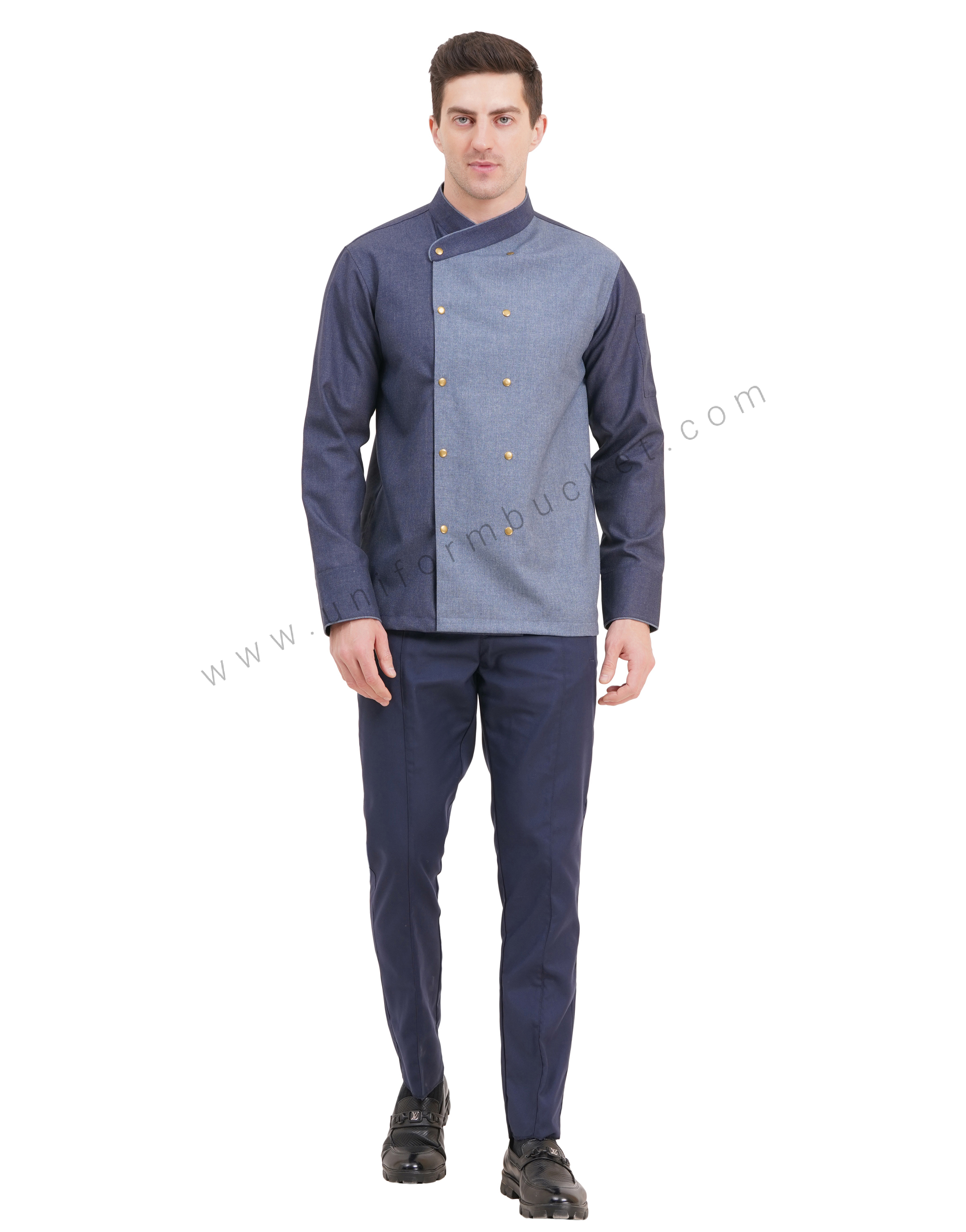 Male Executive Designer Chef Coat In Two Color With Tich Button