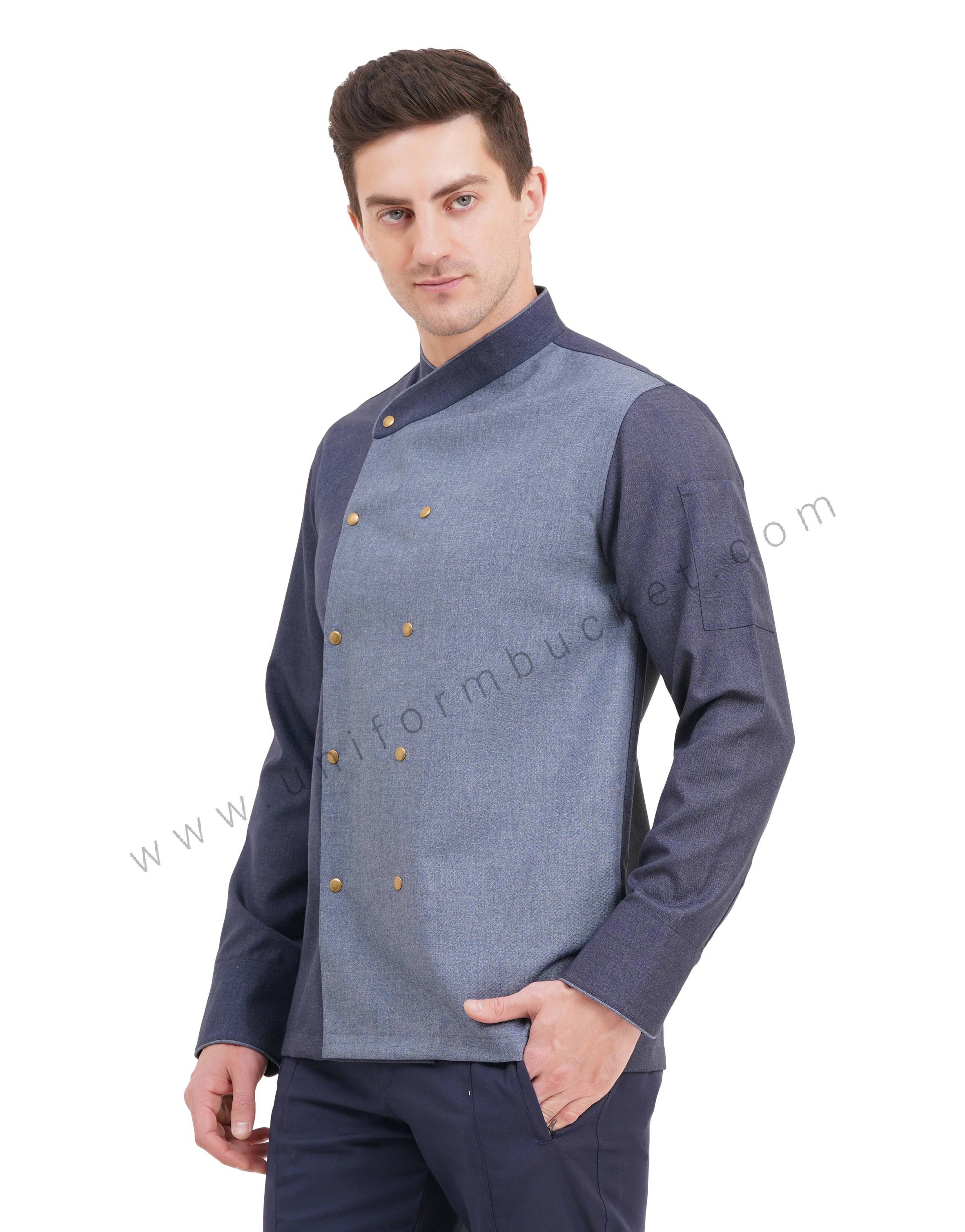 Male Executive Designer Chef Coat In Two Color With Tich Button