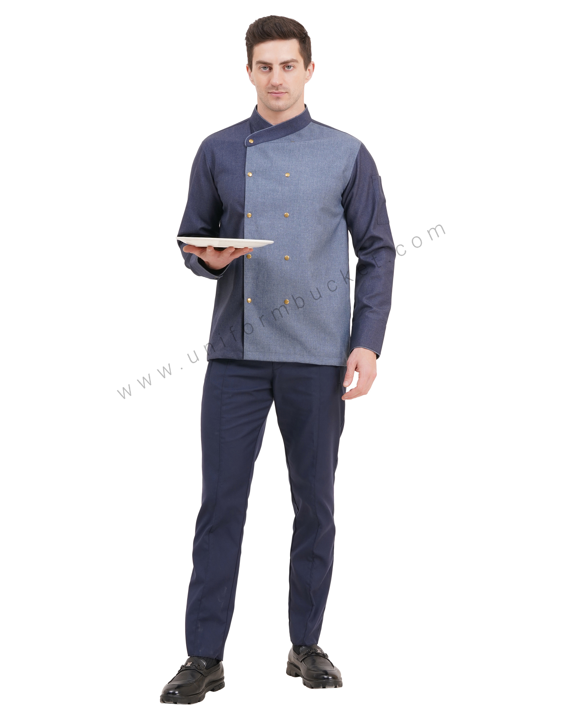 Male Executive Designer Chef Coat In Two Color With Tich Button
