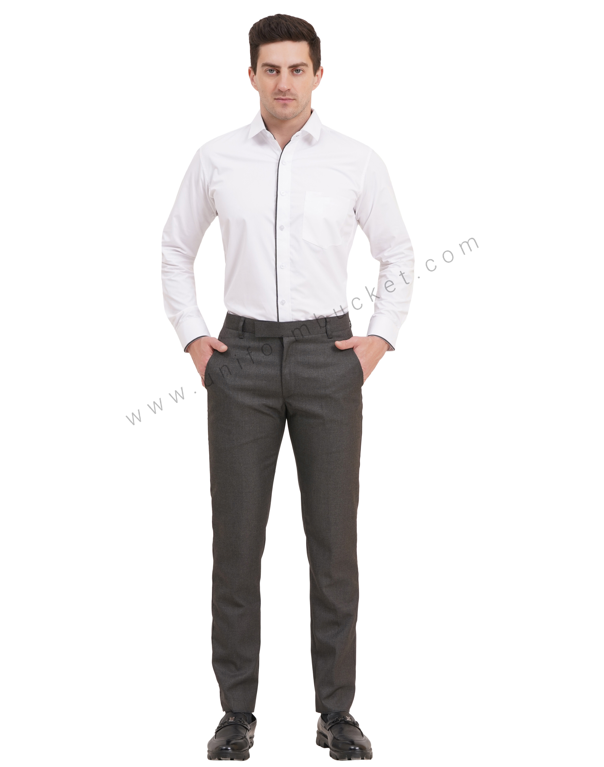 male huy worsted grey  formal trouser with loops