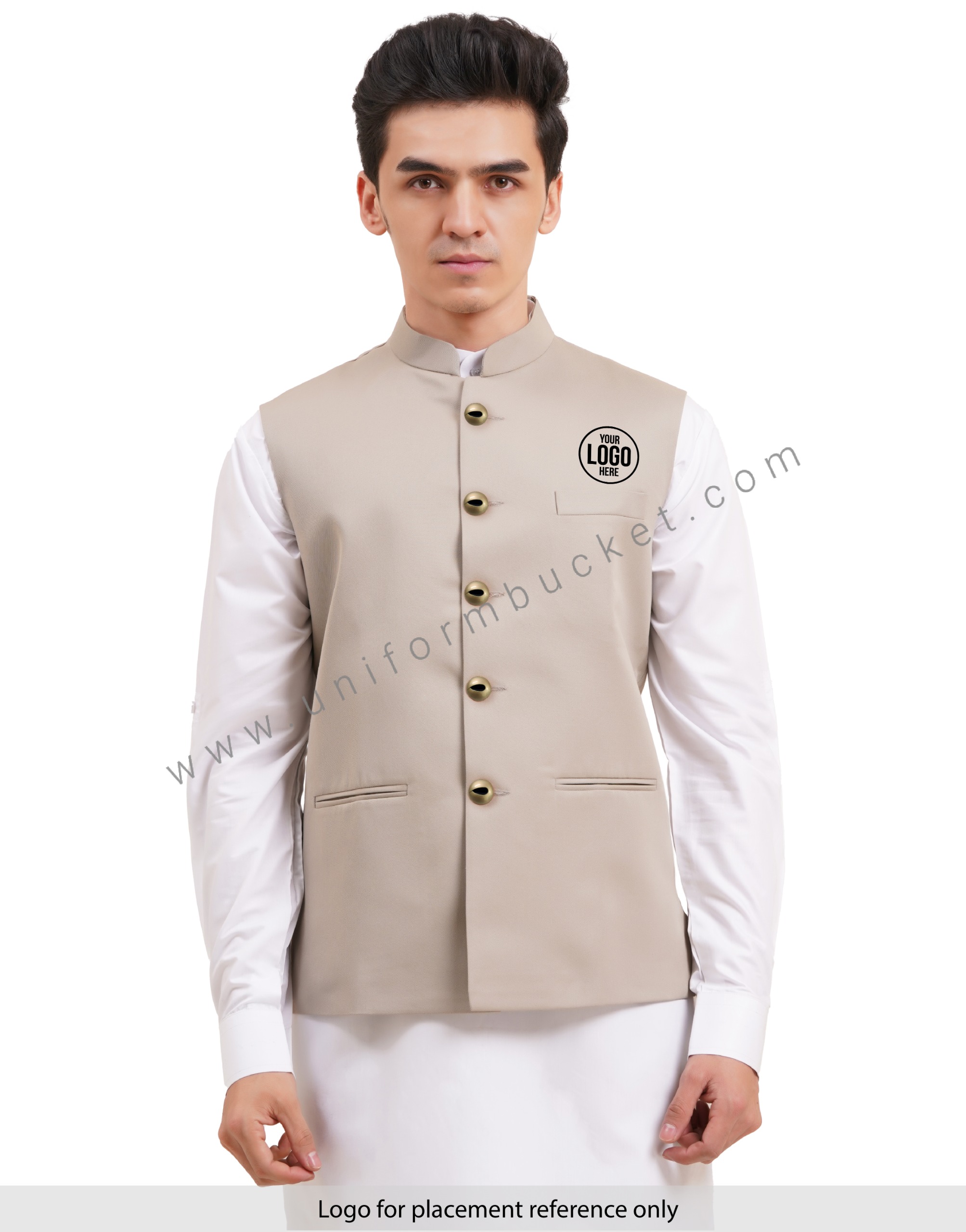 MALE KHAKI NEHRU JACKET WITH THREE CUT POCKET
