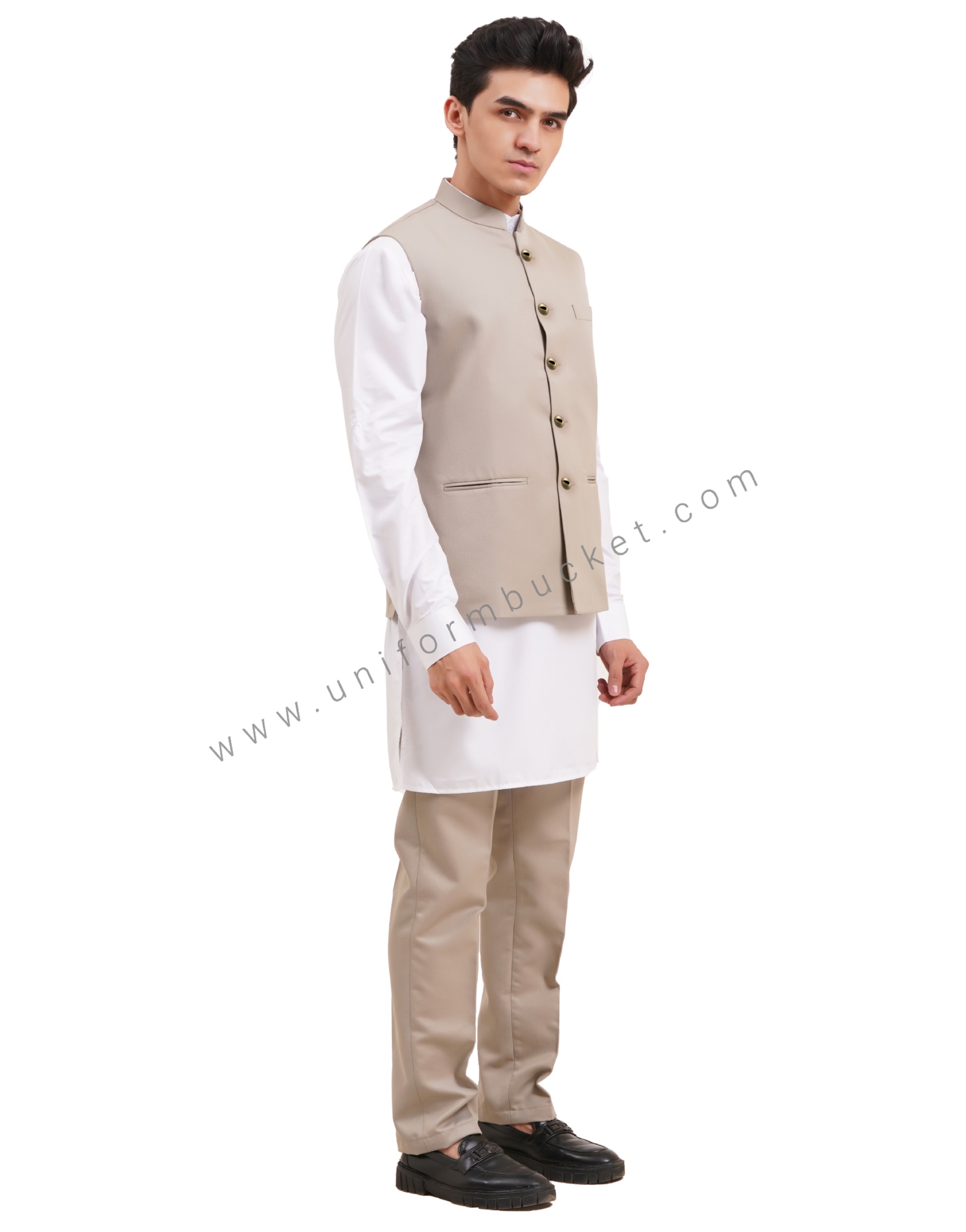MALE KHAKI NEHRU JACKET WITH THREE CUT POCKET