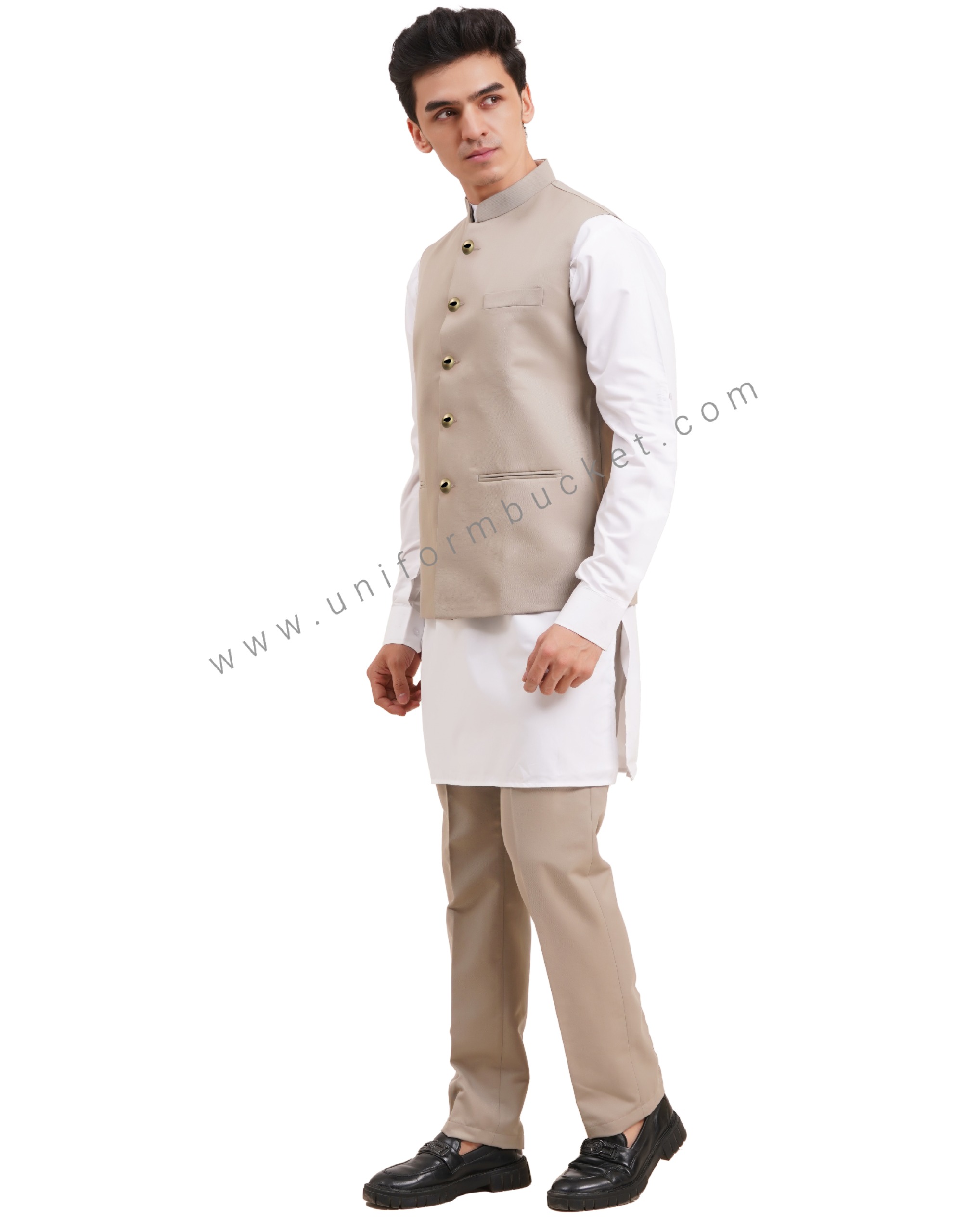 MALE KHAKI NEHRU JACKET WITH THREE CUT POCKET