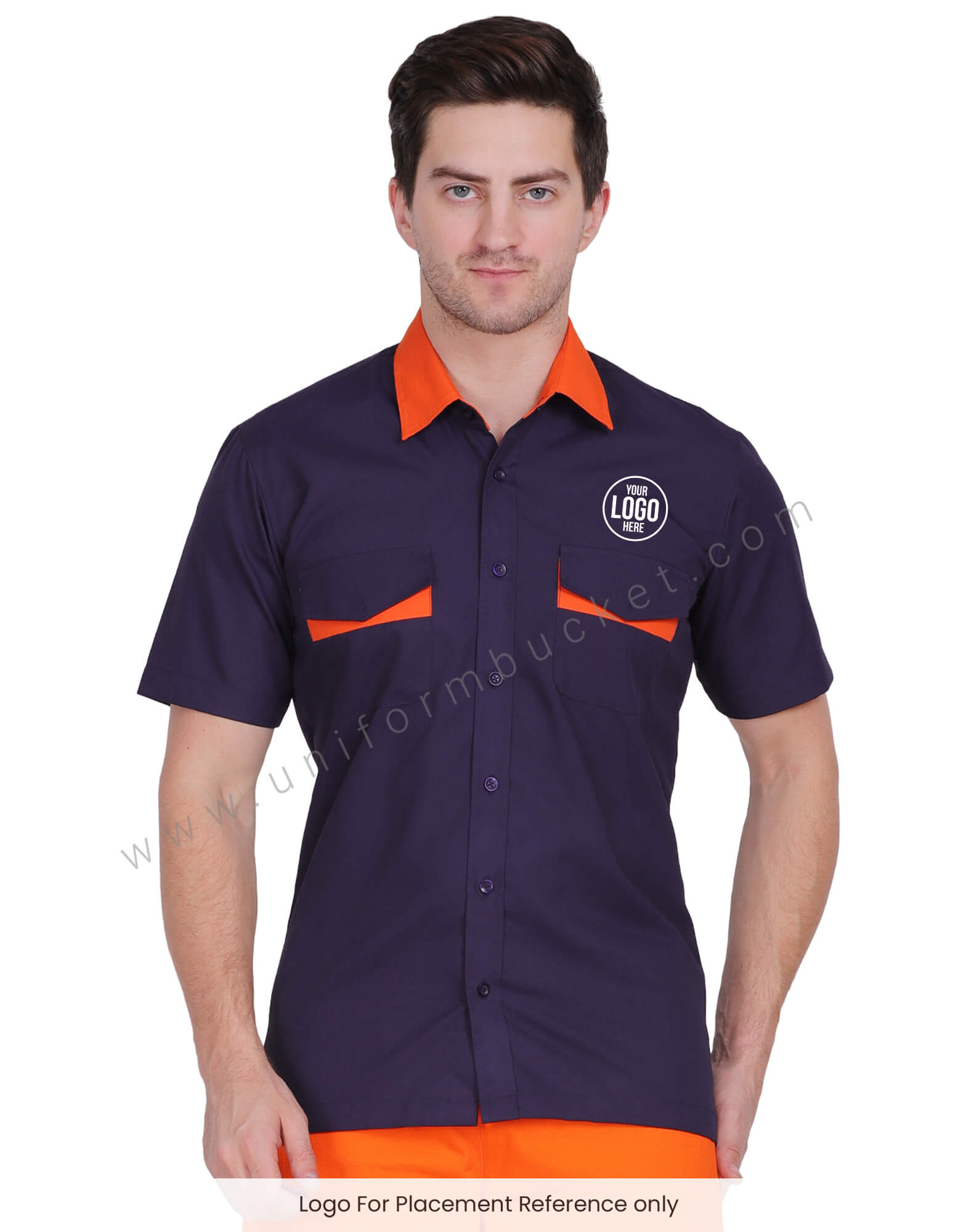 Male Navy Blue Shirt With Orange Collar