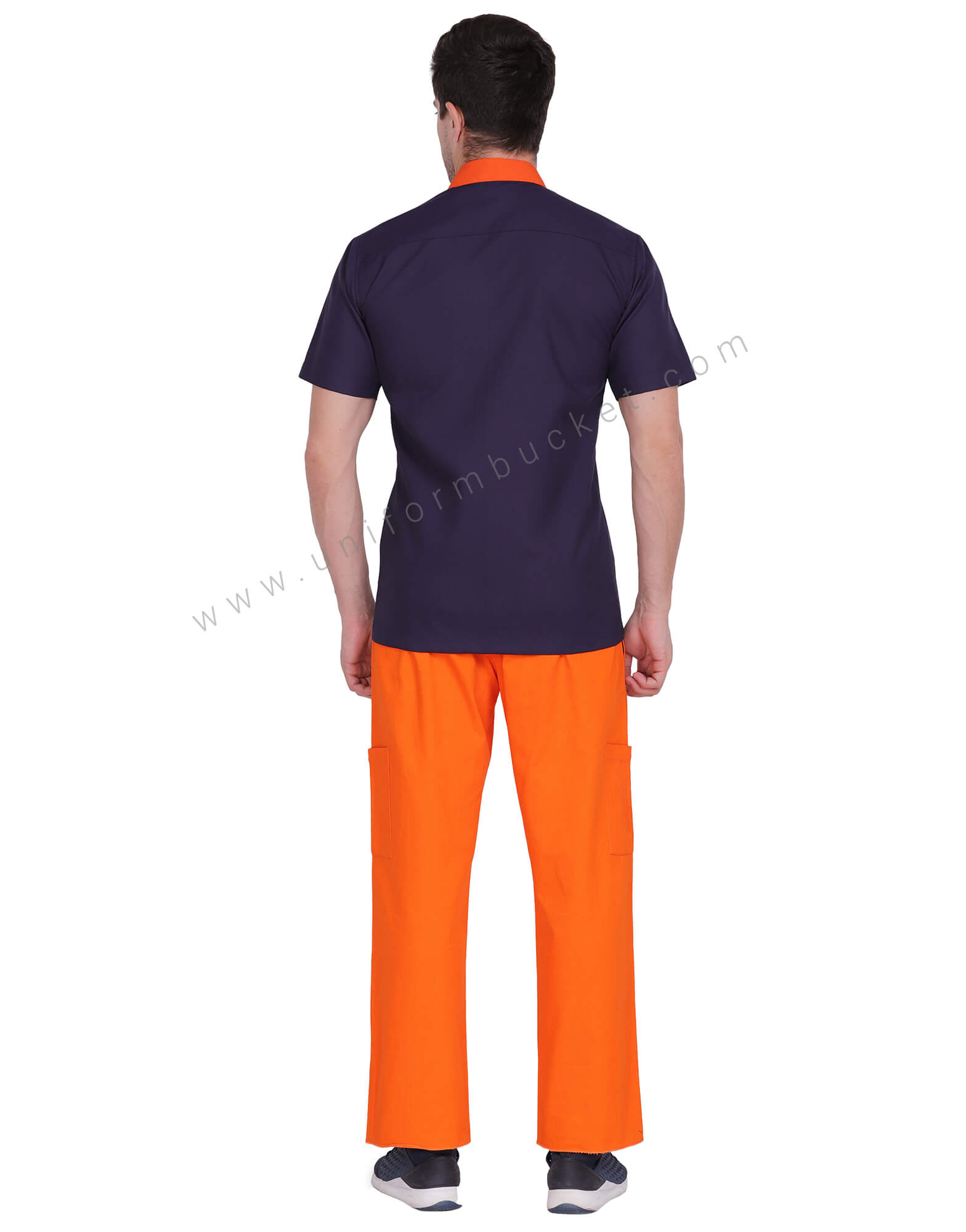 Male Navy Blue Shirt With Orange Collar