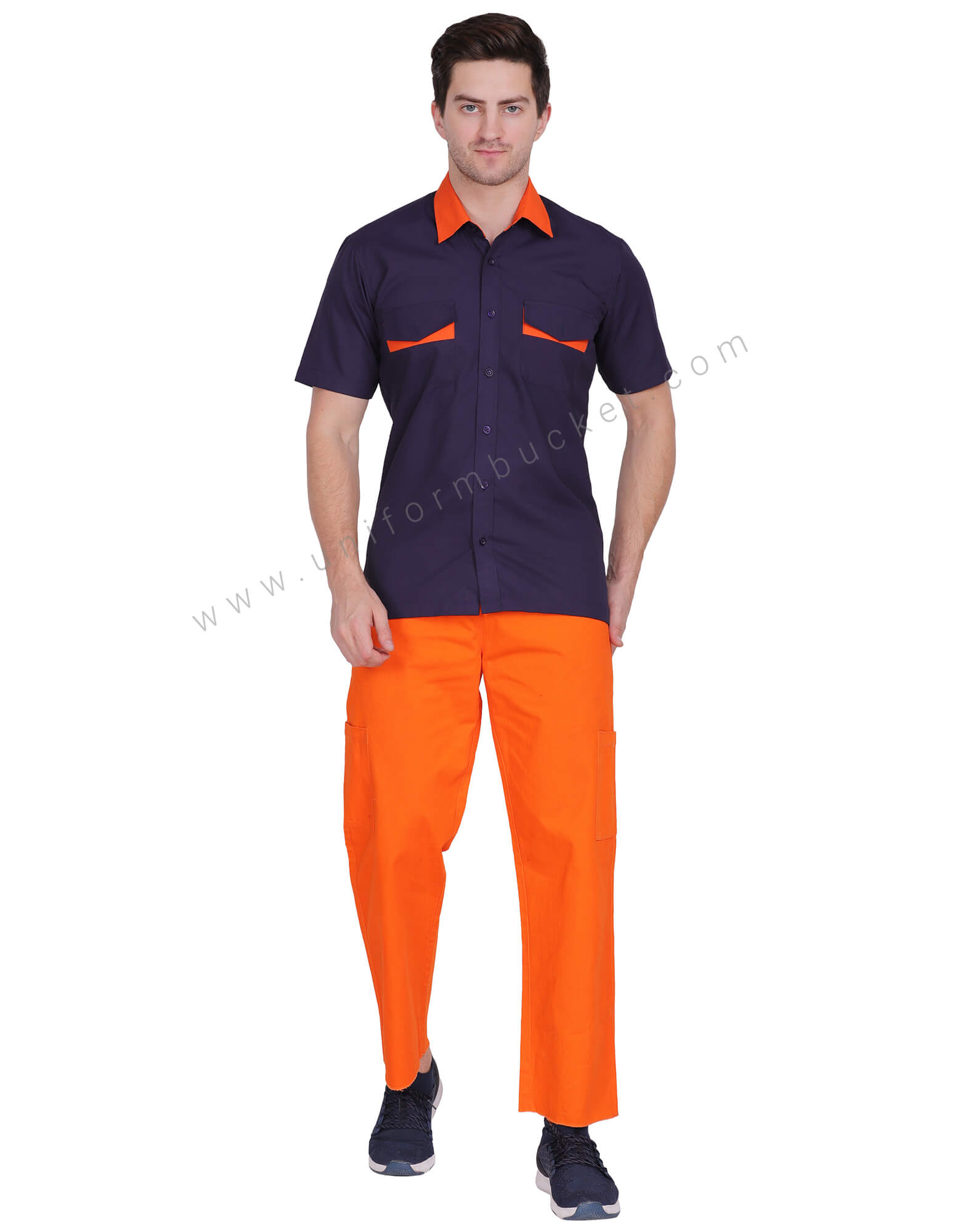 Male Navy Blue Shirt With Orange Collar
