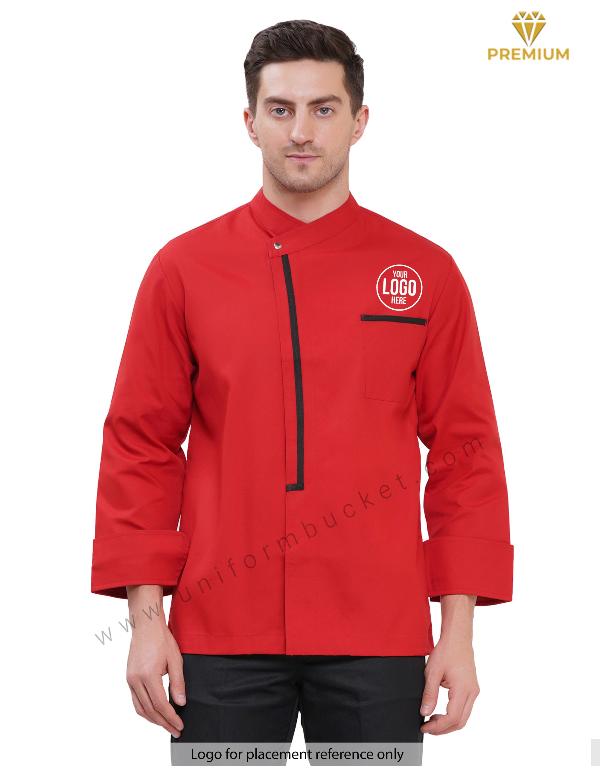 Male red premium chef coat with black trim