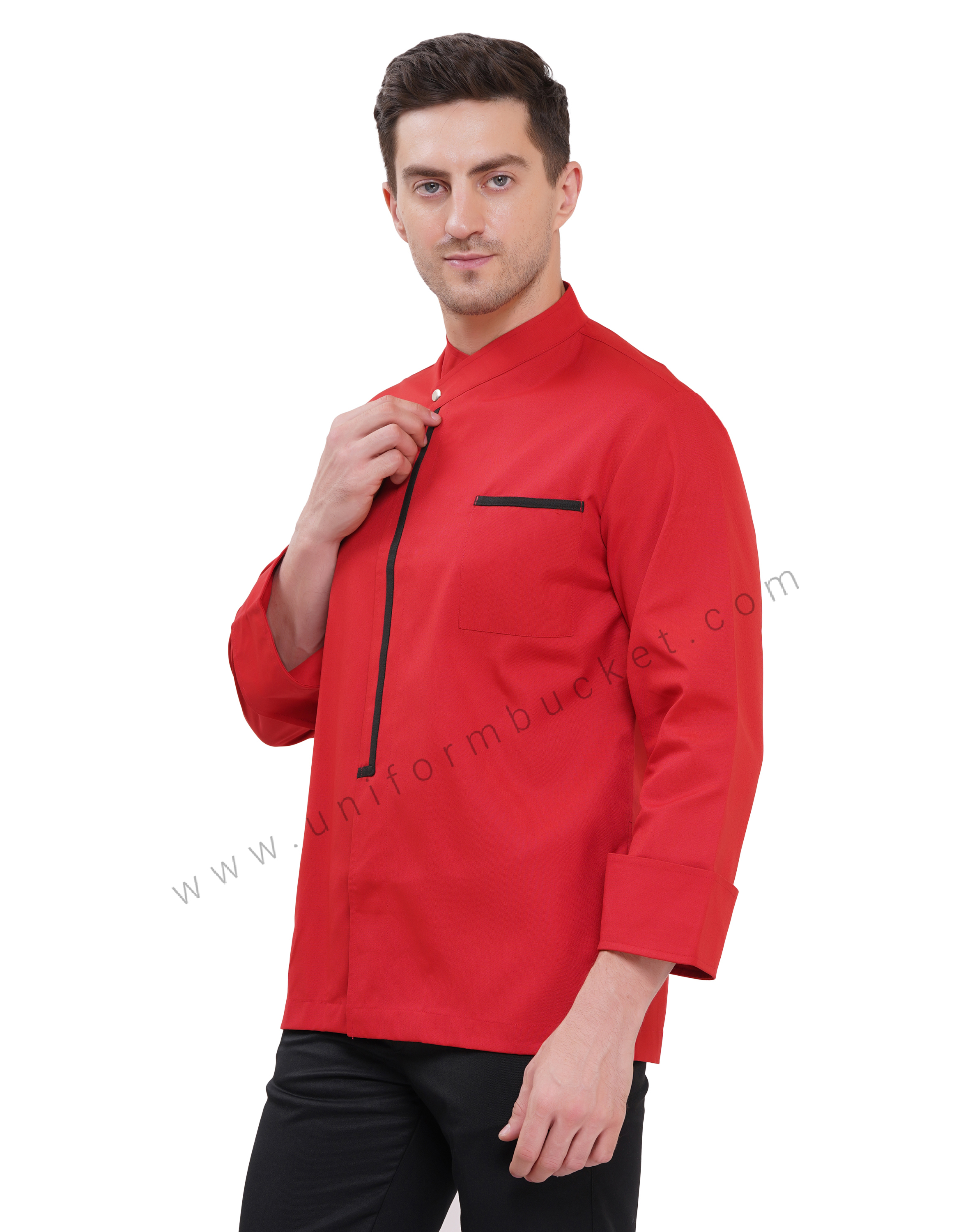 Male red premium chef coat with black trim
