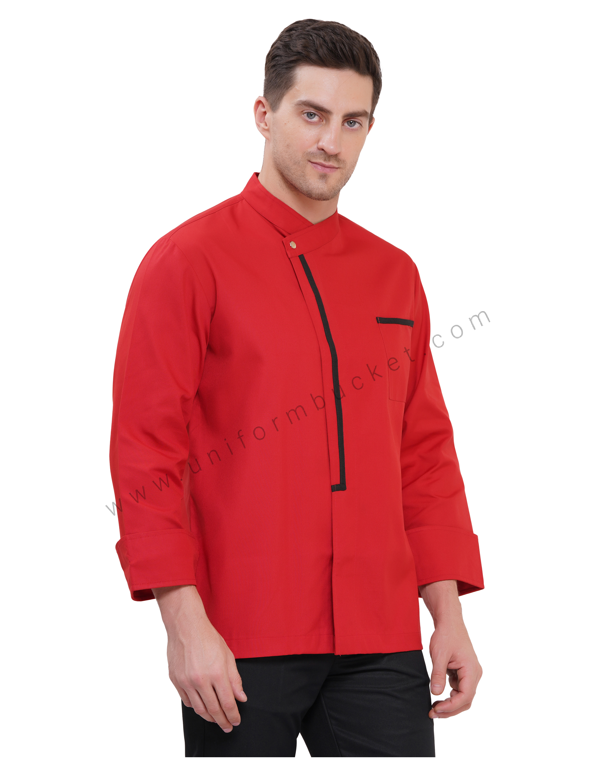 Male red premium chef coat with black trim