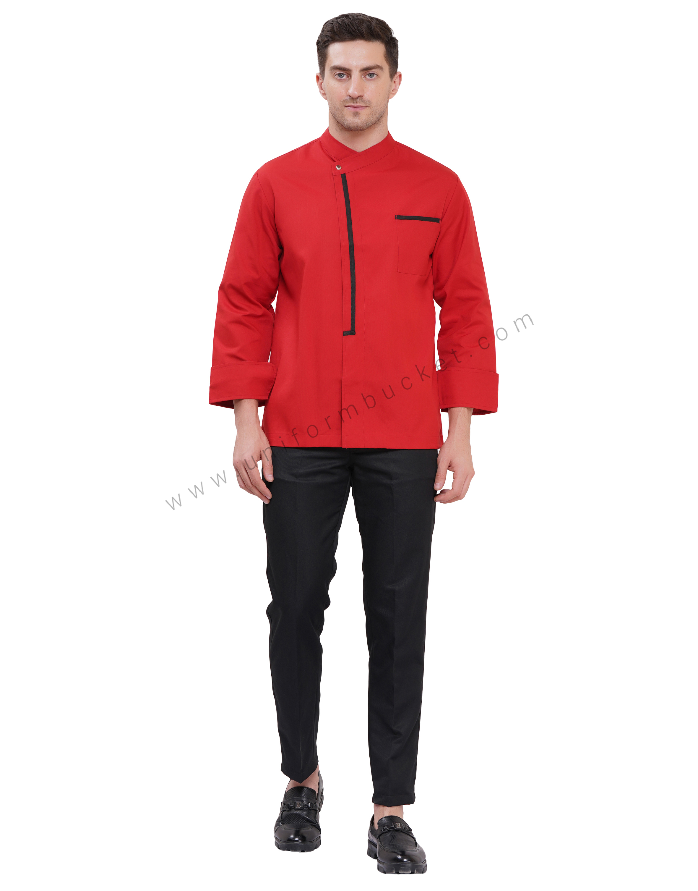 Male red premium chef coat with black trim