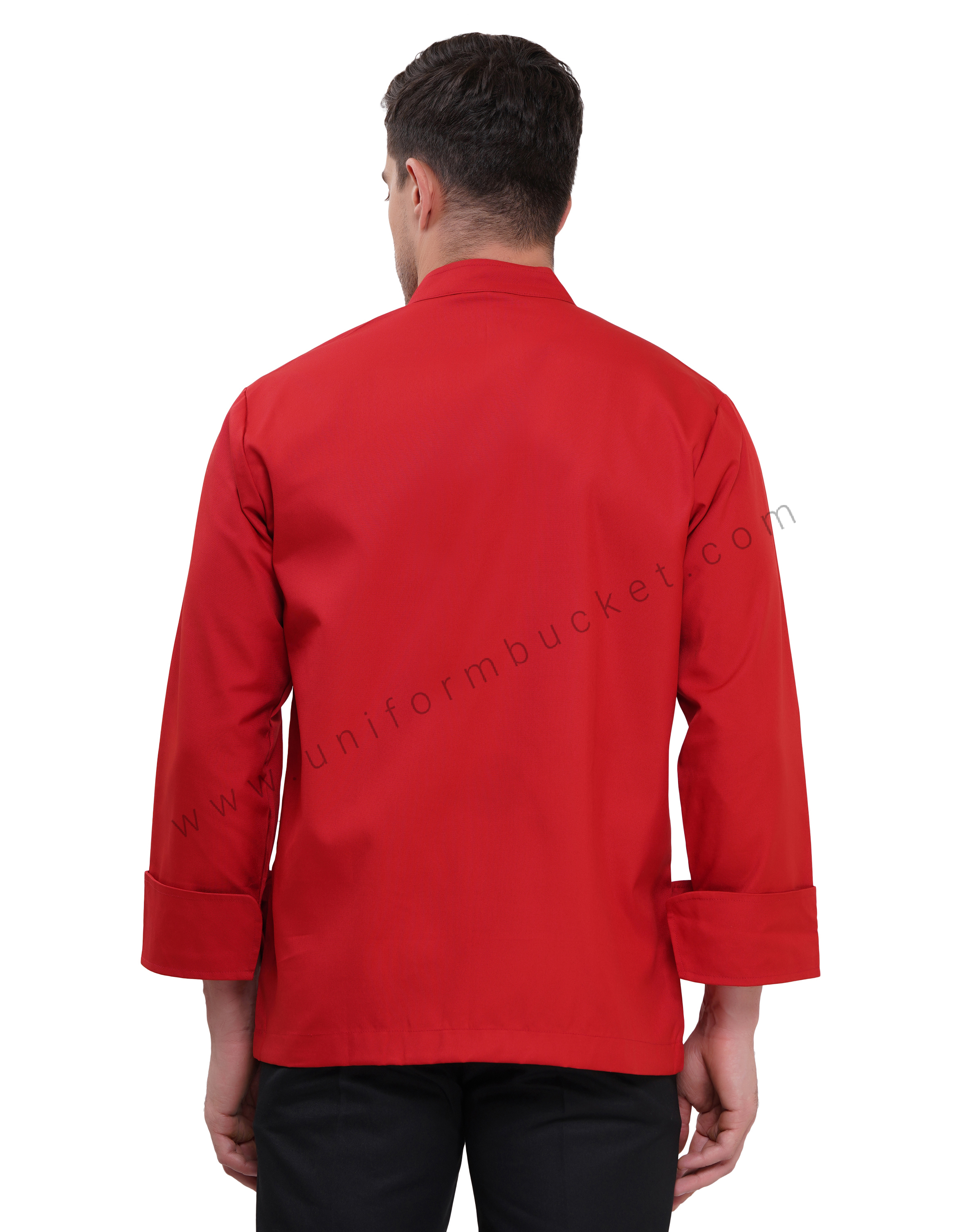 Male red premium chef coat with black trim